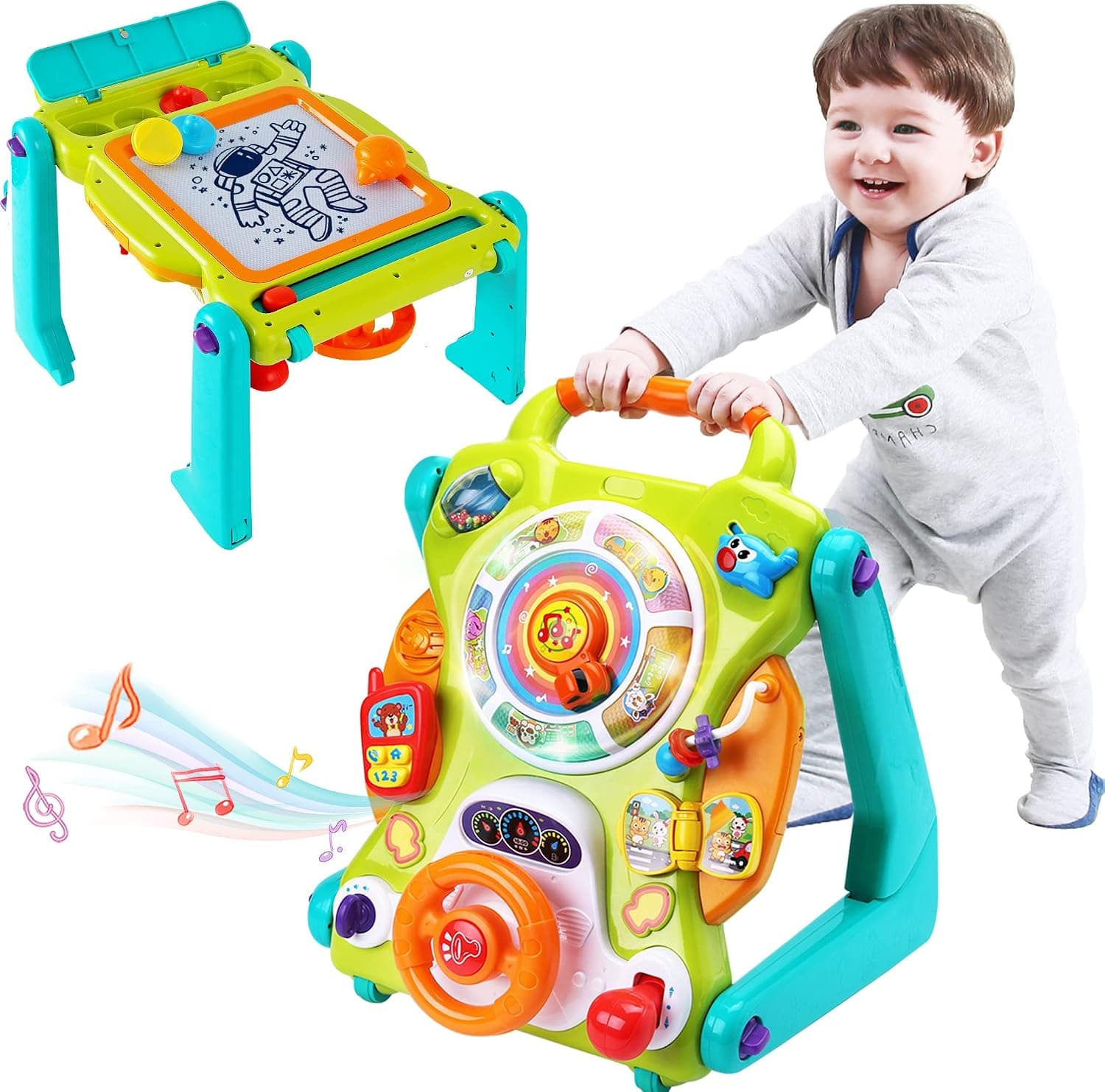 iPlay, iLearn 3 in 1 Baby Walker Sit to Stand Toys, Kids Activity Center, Toddlers Musical Fun Table, Lights and Sounds, Learning, Birthday Gift for 9-18 Months, 1, 2 Year Old, Infant, Boy, Girl