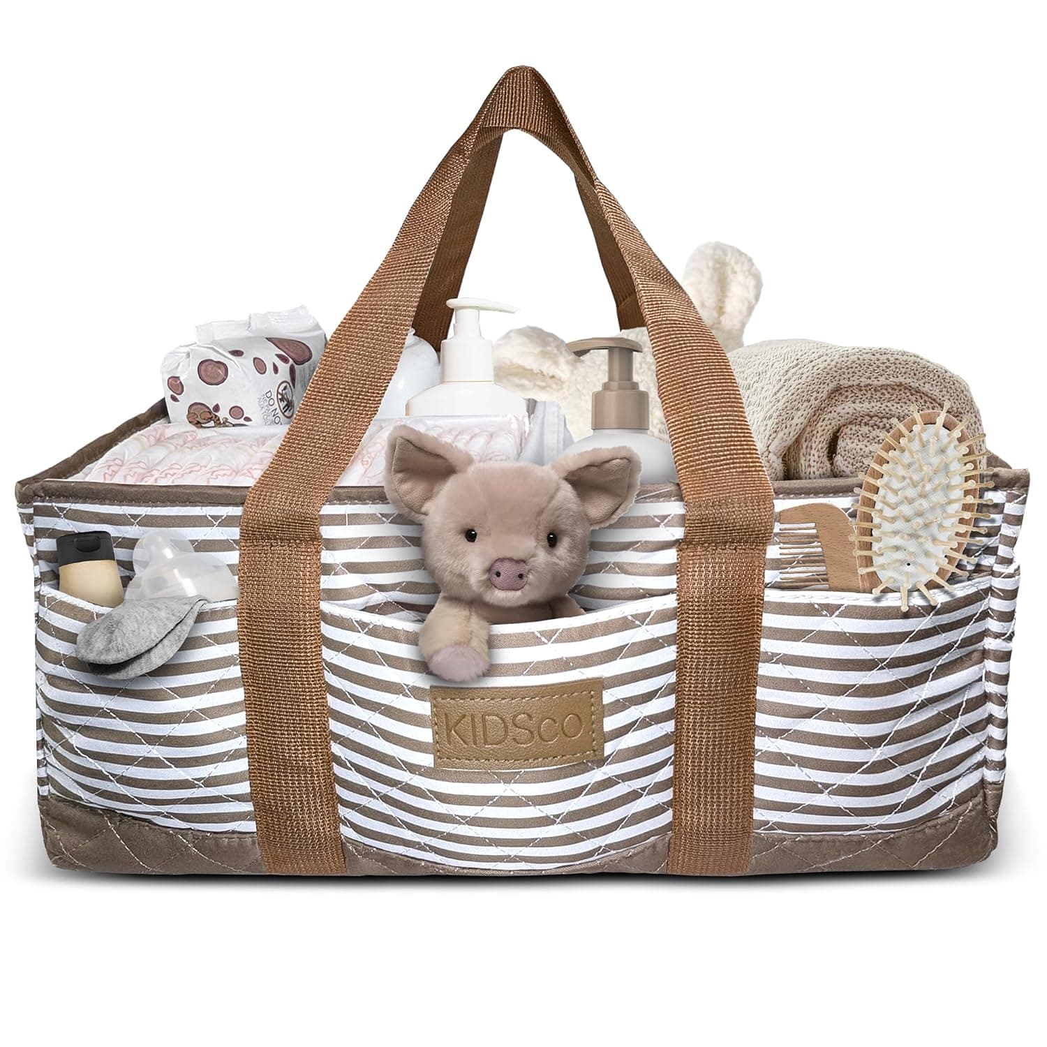 KIDSco. Diaper Caddy Organizer for Baby Essentials | Baby Registry Search Item | Portable Car Organizer and Storage Basket for Diapers, Wipes, and Baby Items | Baby Basket & Nursery Organization