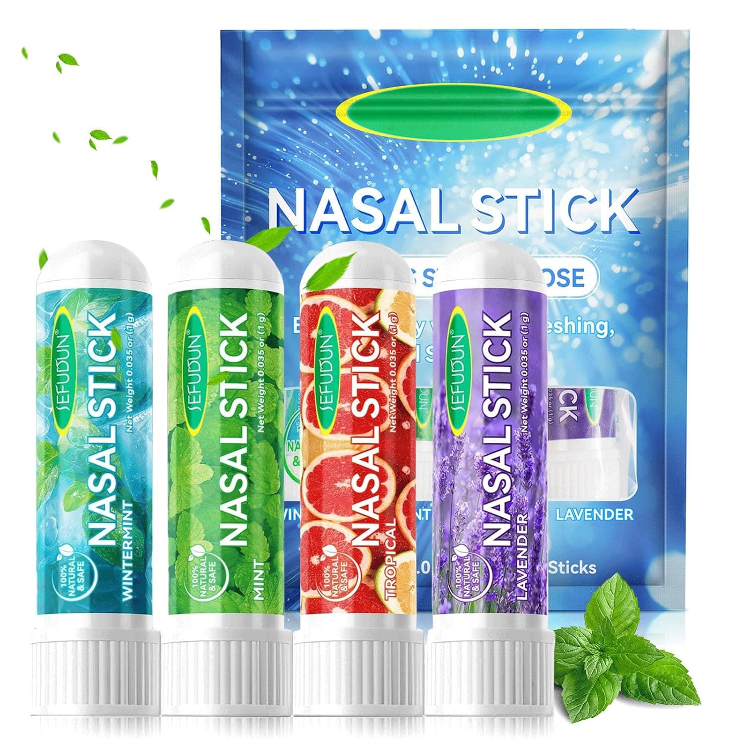 Nasal Stick 4 Pack, Quick Aid from a Blocked Nose, Nose Energy Inhaler, Improves Breathing and Increases Focus, Inhaler Pen for the Nose, Aromatherapy Oils, Work, Study