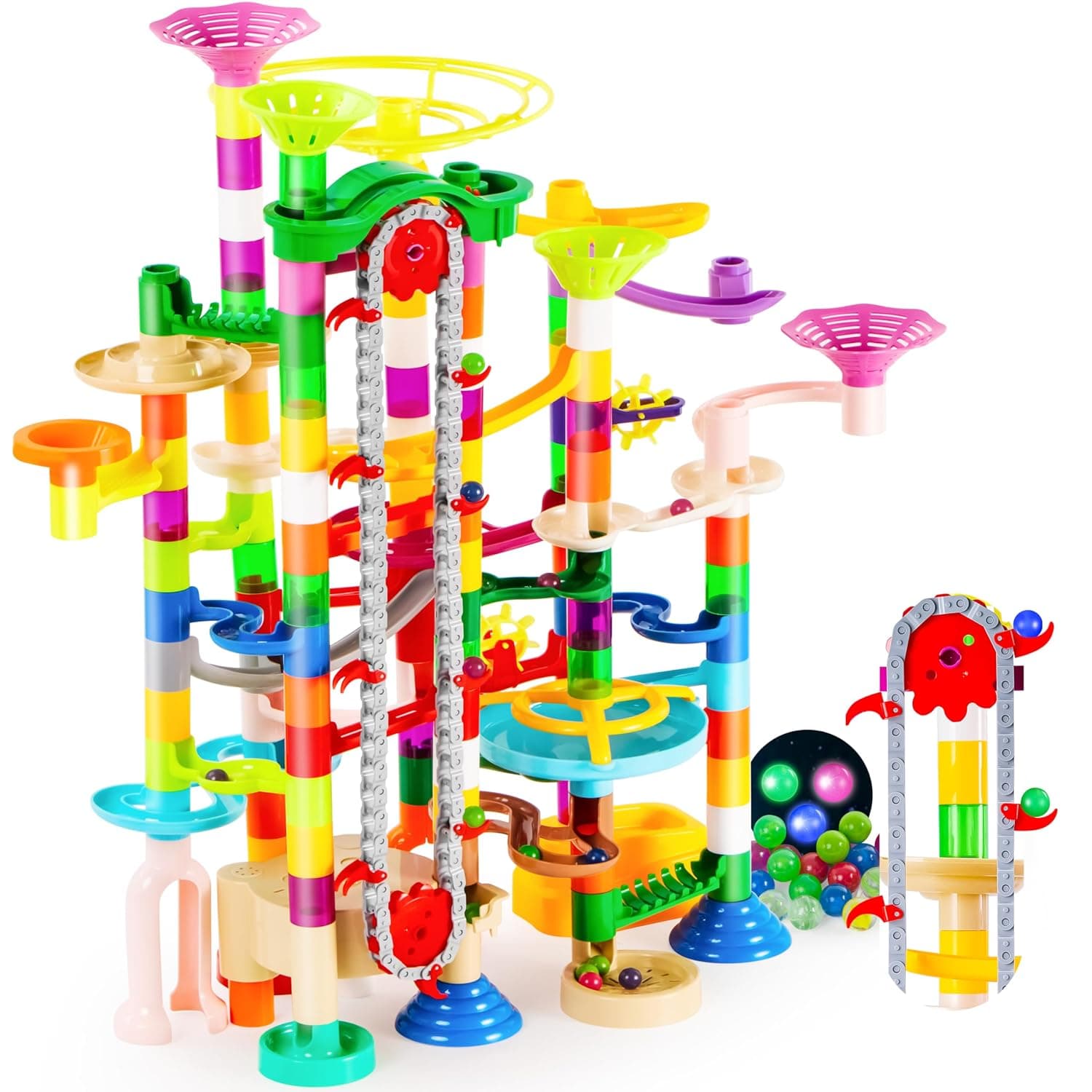 JOYIN Marble Run - 236Pcs Construction Building Blocks Toys with Motorized Elevator, STEM Building & Learning Educational Toy for Kids 7 8 12