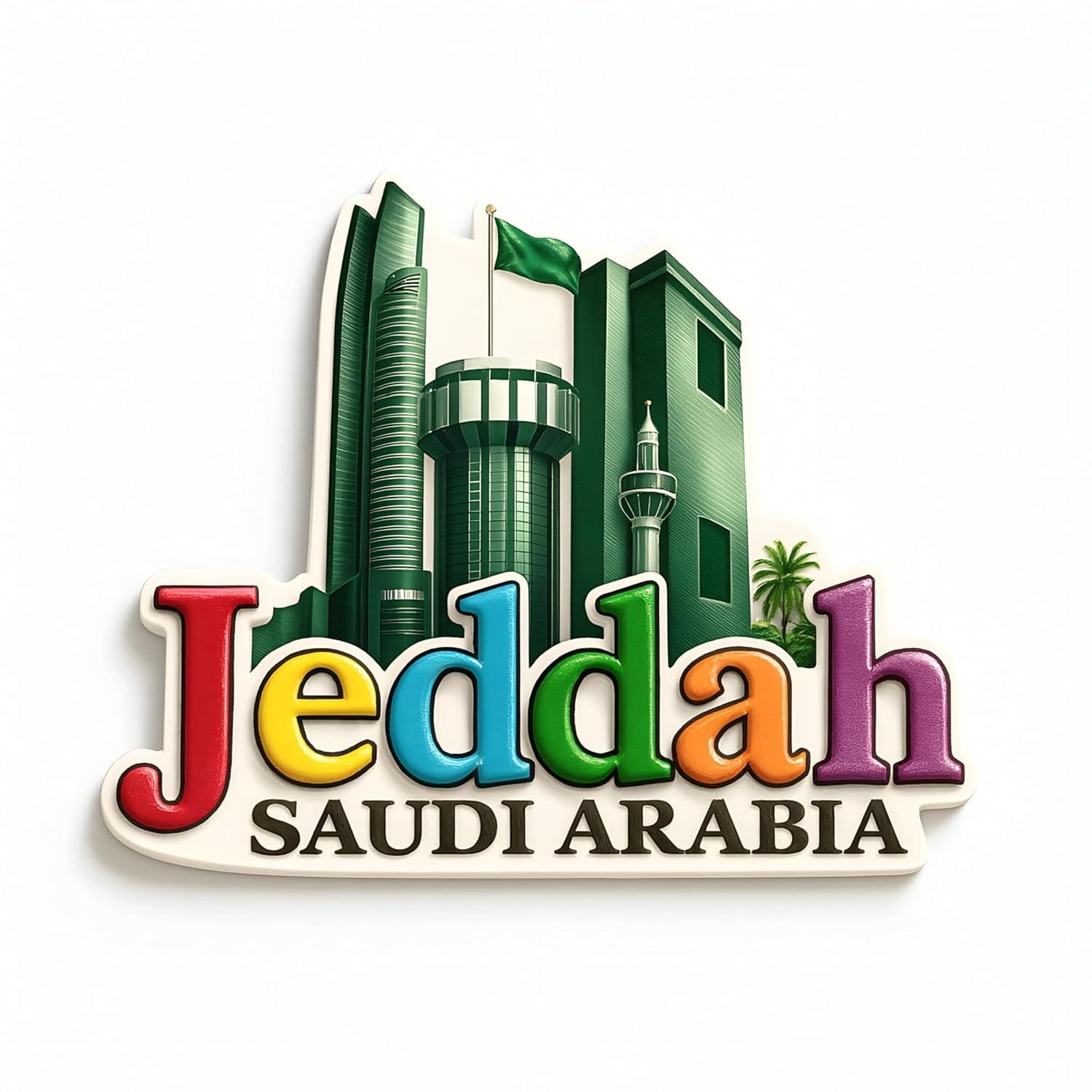 Jeddah Skyline 3D Ceramic Fridge Magnet, Saudi Arabia Souvenir Featuring Iconic Landmarks & Cultural Heritage,Refrigerator Decoration for Home,Office,Travel Gifts & Collectors,Elegant Arabian Keepsake