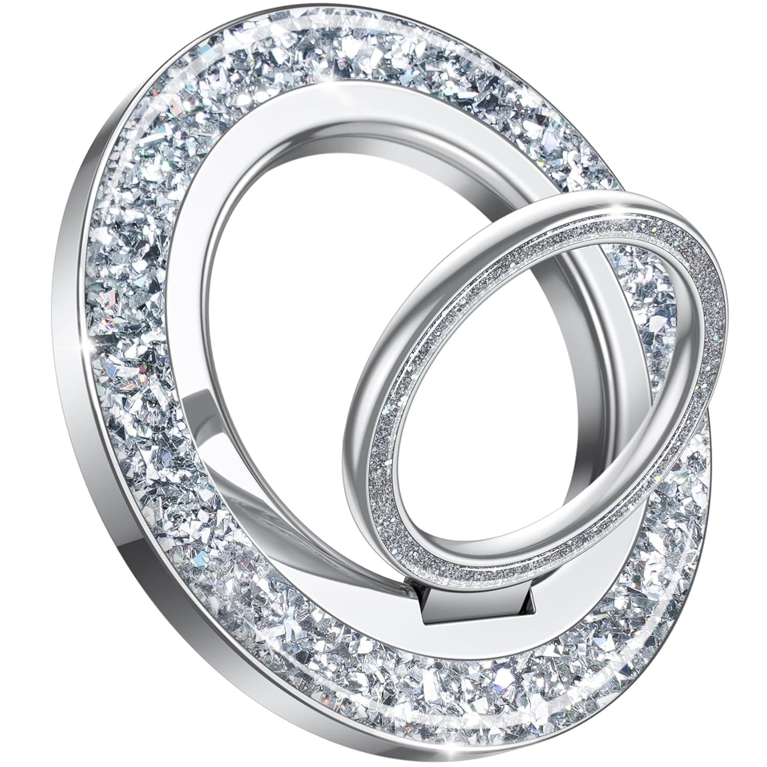 لاميكال حلقة جوال مغناطيسية لقبضة ماج سيف - [مغناطيس فائق] حامل حلقي متلألئ انيق مع [مفصل تروس مطور]، ملحق ماج سيف لايفون 17 16 15 14 برو ماكس بلس ميني، فضي لامع