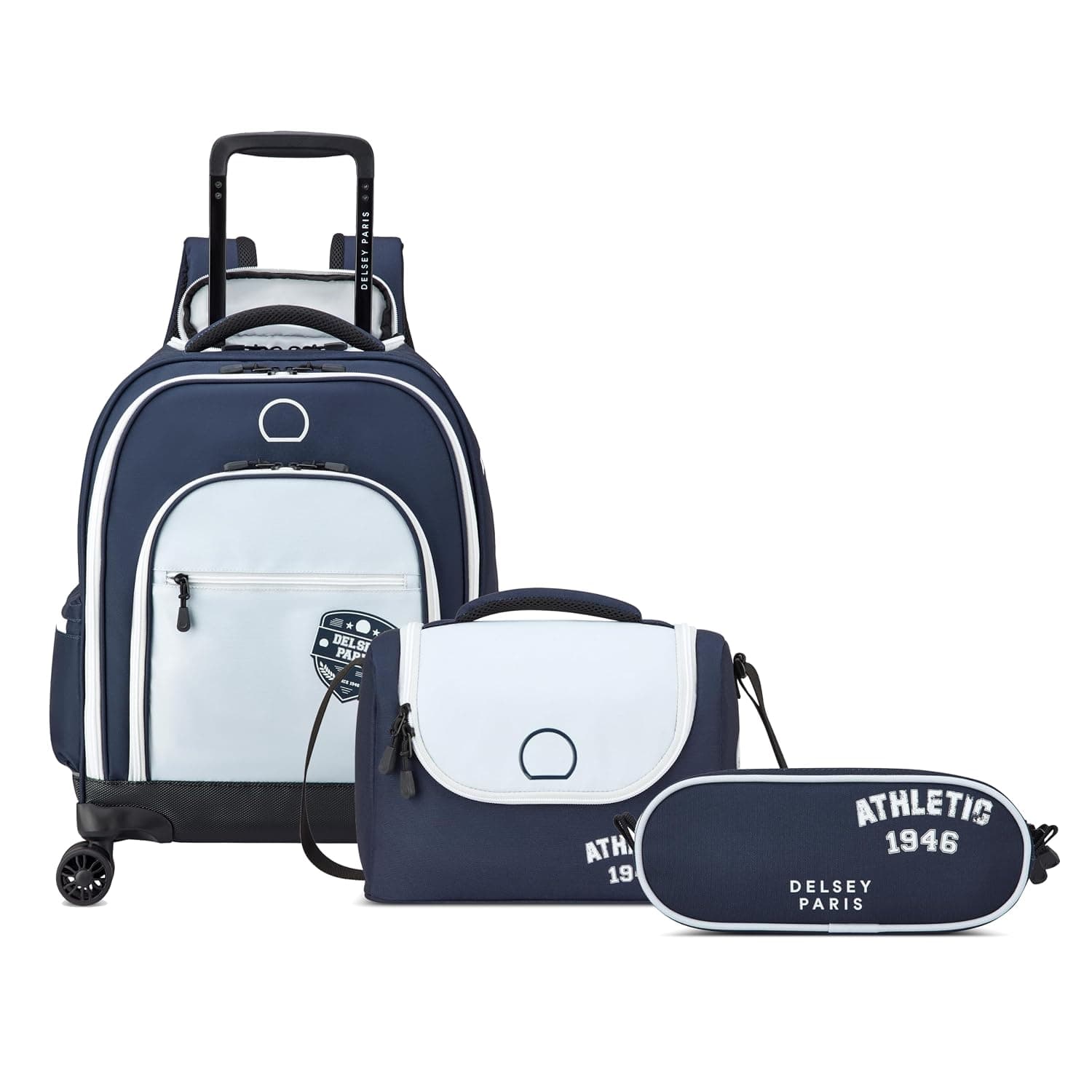 Academie 3-Piece Kids School Trolley Wheeled Backpack + Pencil Case + Lunch Bag (Set of 3pcs) - Grey