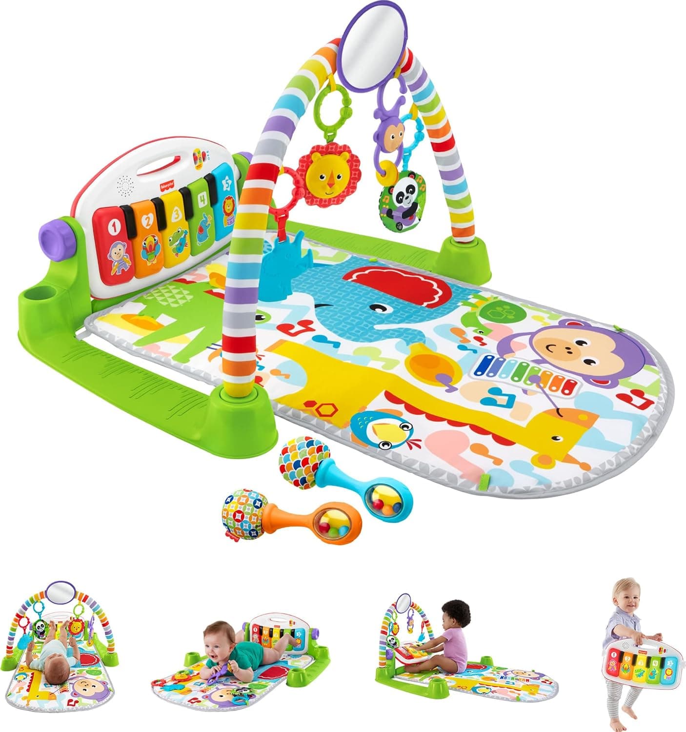 Fisher-Price Baby Gym with Kick & Play Piano Learning-Toy featuring Smart Stages Educational Content and 2 Soft Maracas Rattle-Toys [Amazon Exclusive]
