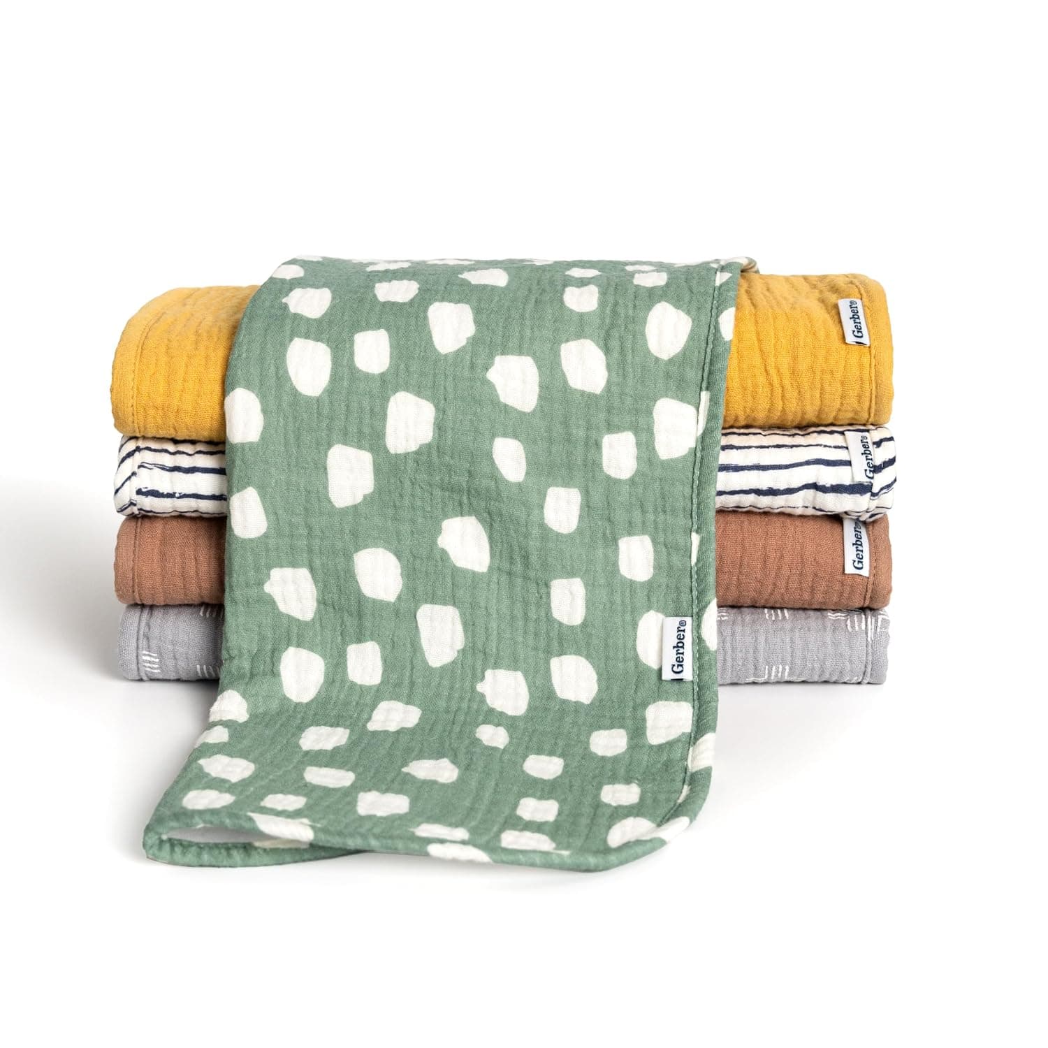 Gerber Baby Unisex Muslin Burp Cloths 5-Pack, Multi Teal Dots, Large Size 20" x 10"