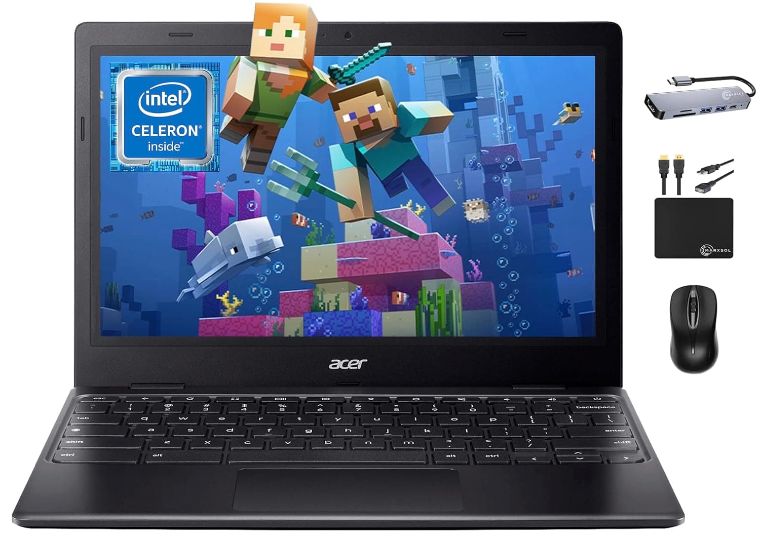 Acer 311 Chromebook Laptop for 2025 Student Business, Dual-Core Intel N4500 Processor,11.6" HD Display, 4GB RAM, 192GB (64GB eMMC+128GB Card), Webcam WiFi, Long Battery, Chrome OS +MarxsolAccessory