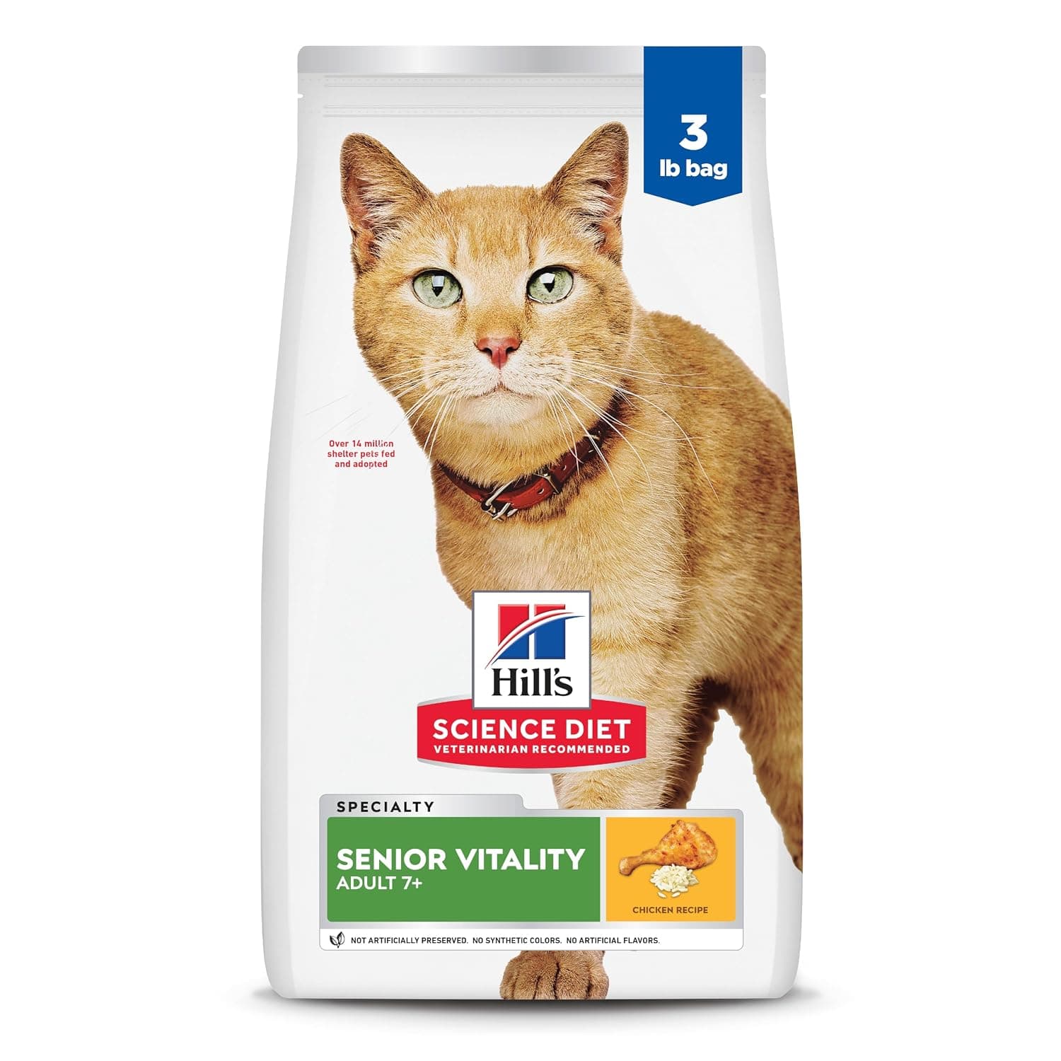 Hill's Science Diet Adult 7+ Senior Vitality Chicken & Rice Recipe Dry Cat Food 3 lbs. | #1 Veterinarian Recommended, Chicken & Rice, 3 lb. Bag