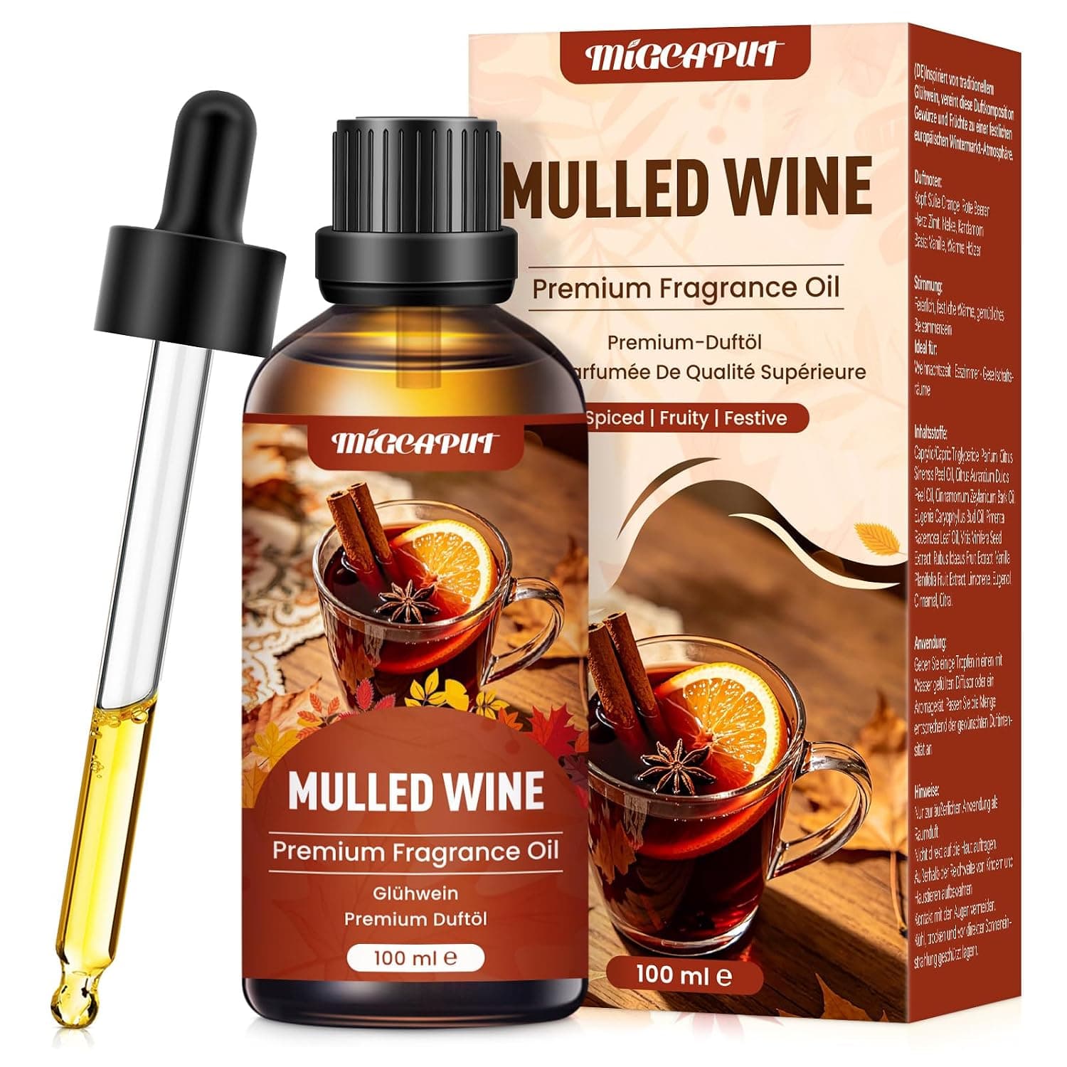 MIGCAPUT Mulled Wine Scented Oil 100ml, Premium Aromatherapy Essential Oil for Diffusers, Candle & Soap Making, Sweet & Warm Fragrance for Autumn, Holiday
