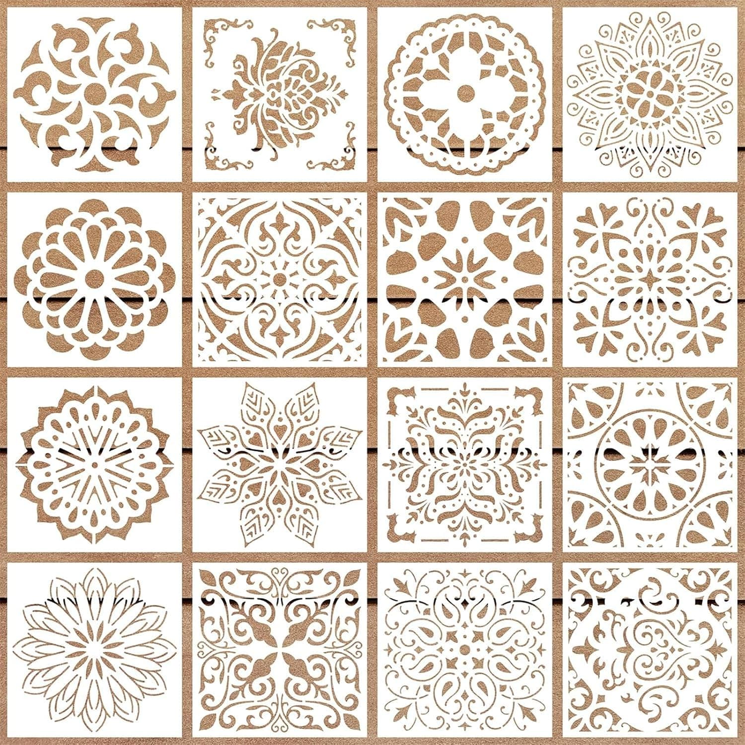 16 Pcs Mandala Stencils for Painting, Reusable Mandala Stencils Painting Templates for Scrapbooking Drawing Wood Wall Card Fabric DIY Crafts Decor (15 x 15cm)