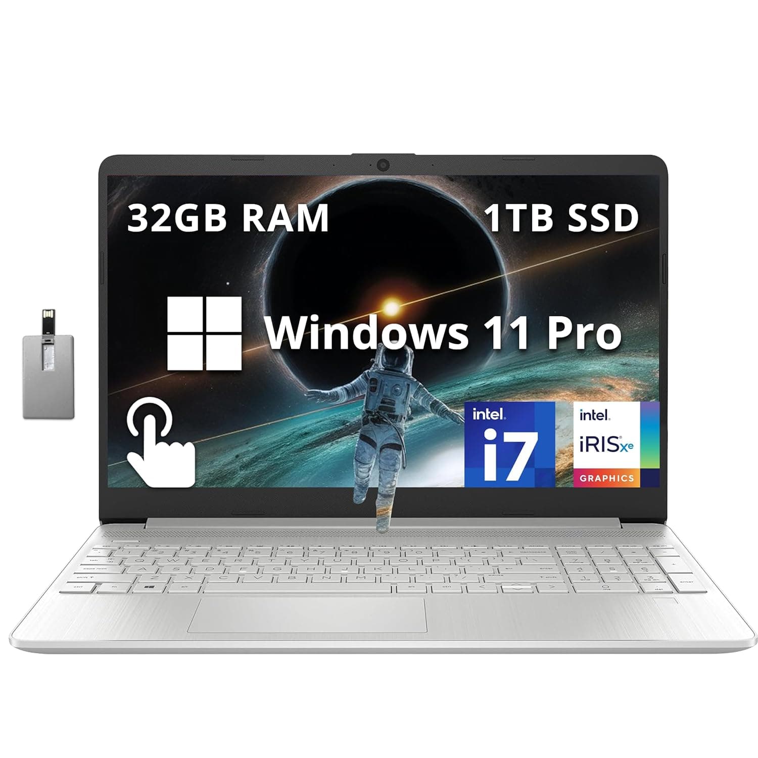 HP 15.6" Fhd Business Laptop with Touchscreen, Intel I7-1255U, 32GB RAM, 1TB Pcie Ssd, Intel Iris Xe Graphics Card, Numeric Keypad, Webcam, Windows 11 Pro, Natural Silver