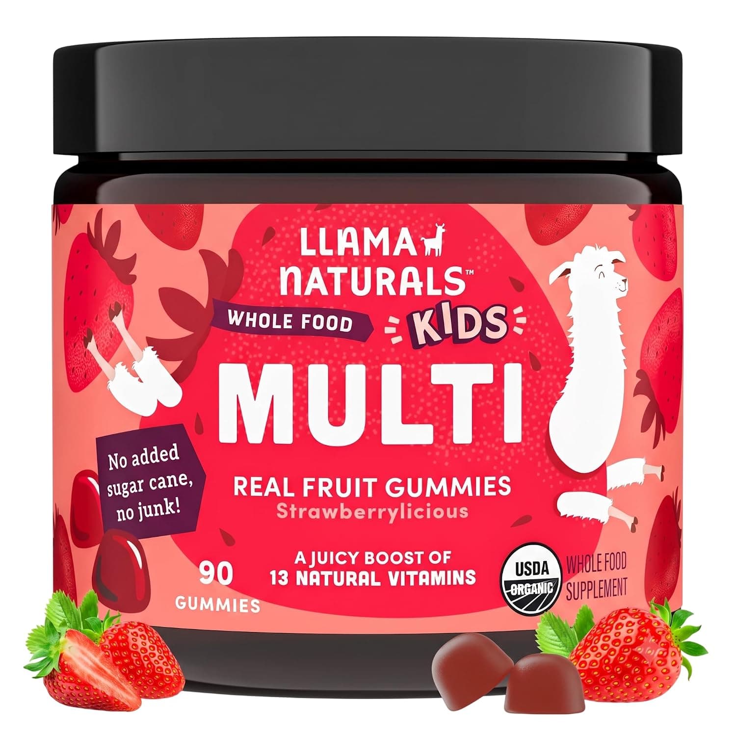 Whole Fruit Gummy Vitamins for Kids No Added Sugar, Vegan Kids Multivitamin Gummies, Plant Based Multivitamin for Kids, Whole Foods Toddler Vitamins, Organic Kids Vitamins Chewable 60 Bites Strawberry