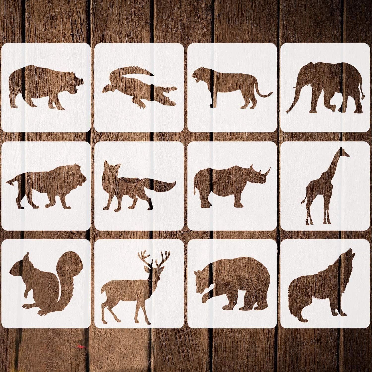 12 Pieces, Animal Stencils Plastic Kids Drawing Stencil Reusable Animal Template for DIY Crafts Painting Drawing,Spray painting, coloring, and quick doodling