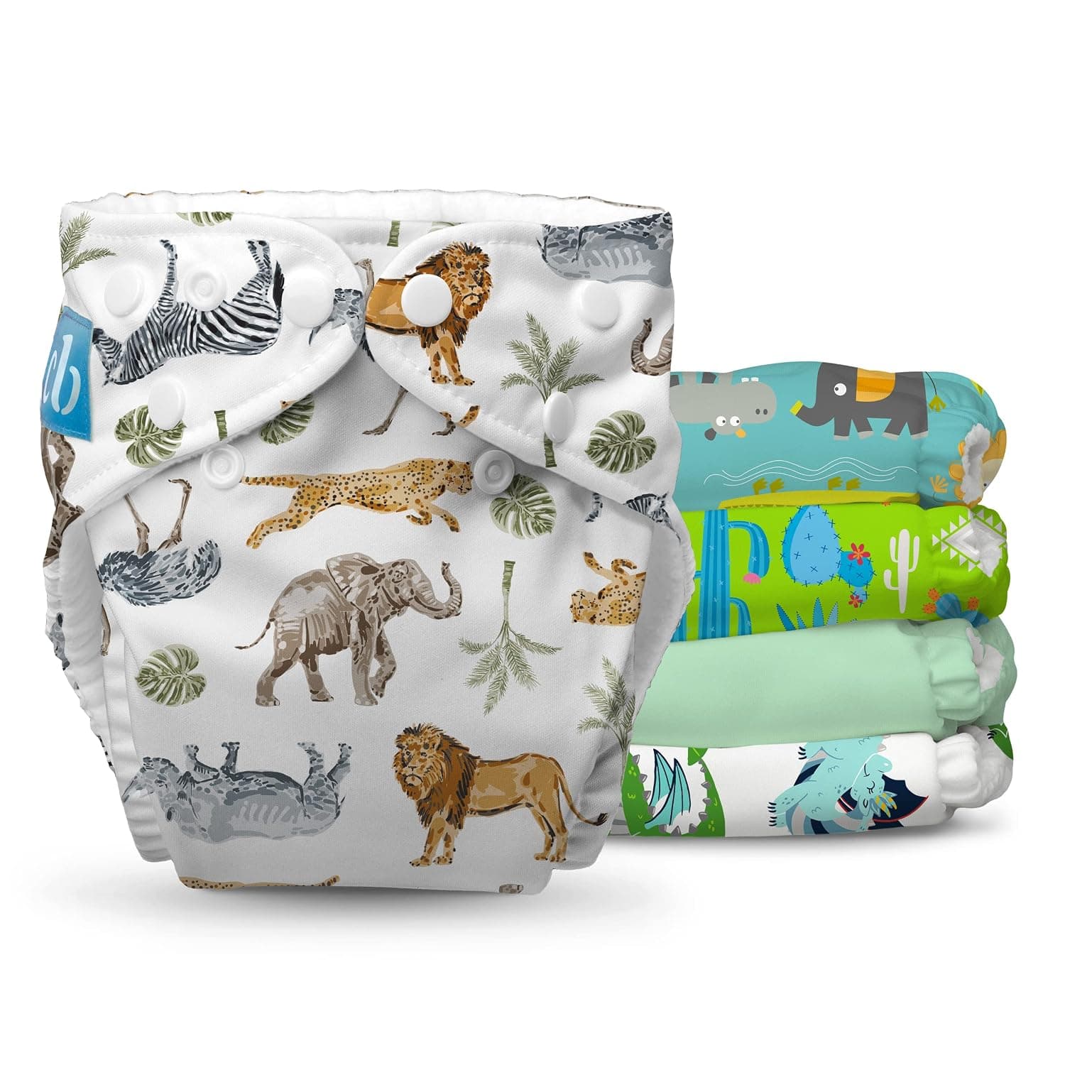 Charlie Banana Cloth Diapers, Reusable, Washable, Adjustable One Size Diaper, for Babies and Toddlers, with Absorbent Inserts - Mighty Beasties, 5 Pack