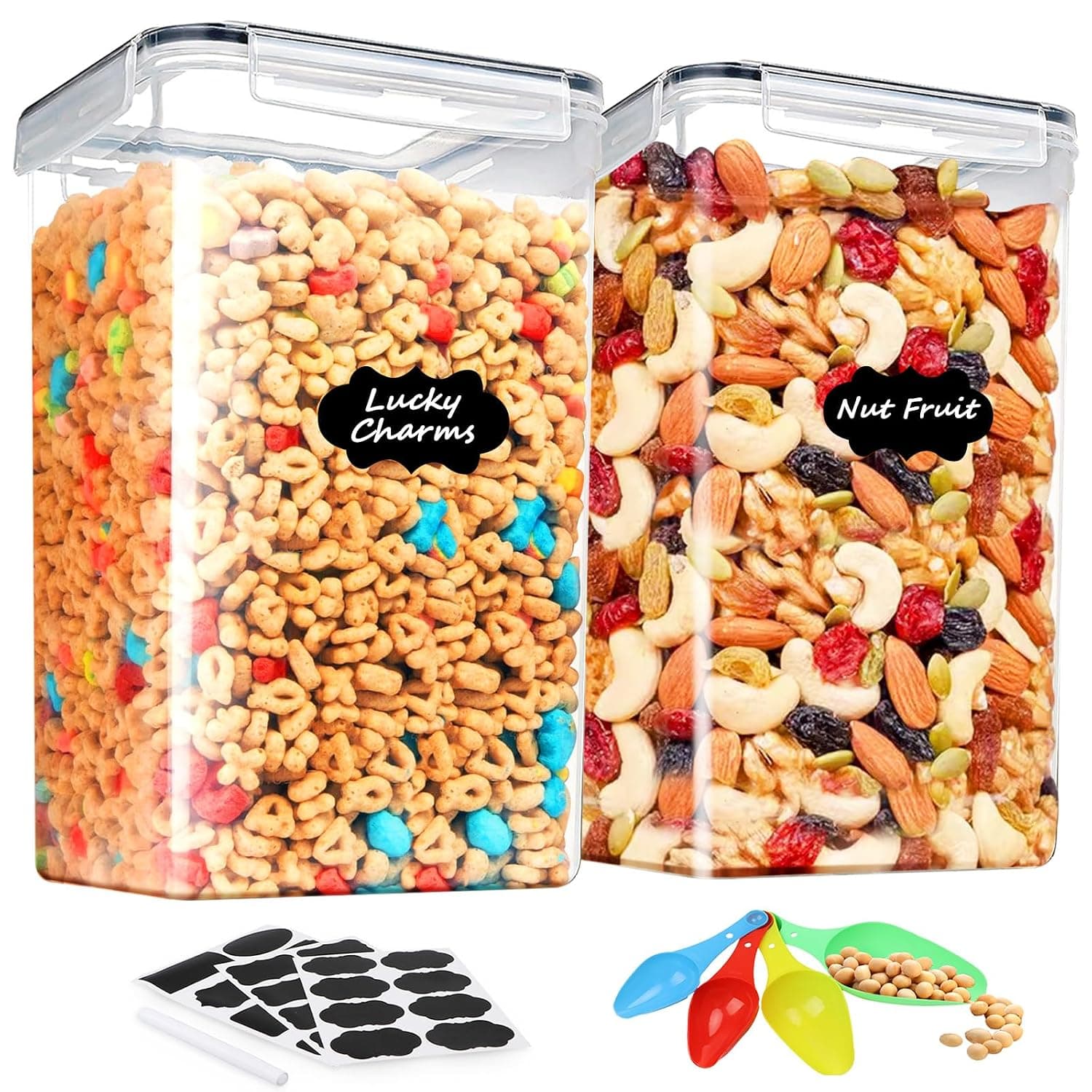 URbazaar 2 Pcs Food Storage Containers with Airtight Lids, 8.5L Plastic Kitchen and Pantry Organization Canisters for Cereal, Dry Food,Flour and Sugar,BPA Free, Includes 24 Labels& 1 Pen
