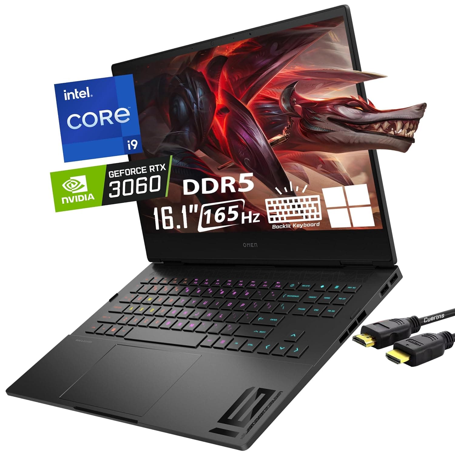 HP OMEN 16 Gaming Laptop, 16.1" QHD(2560 x 1440) 165Hz, 14-Core i9-12900H(Upto 5GHz), RTX 3060, RGB Backlit Keyboard, Ethernet, Thunderbolt 4, WiFi 6, Windows 11 Home, Black(16GB DDR5 RAM | 1TB SSD)