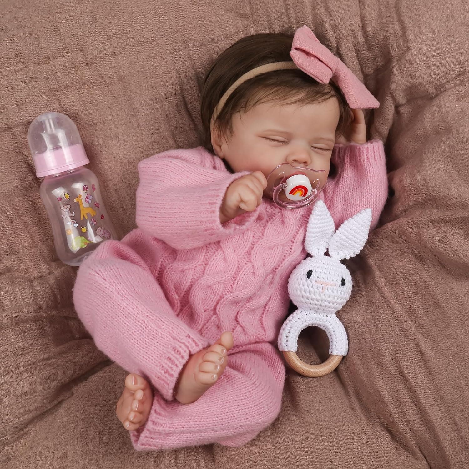 WOOROY Realistic Reborn Baby Dolls – 18-Inch Real Life Sleeping Newborn Girl, Lifelike Doll with Weighted Soft Body, Handmade Gift Toy with Accessories for Kids Age 3+ | Lifelike Sleeping Doll with Weighted Soft Cloth Body, Hand-rooted Hair, Handmade Gift Toy with Accessories for Kids Age 3+
