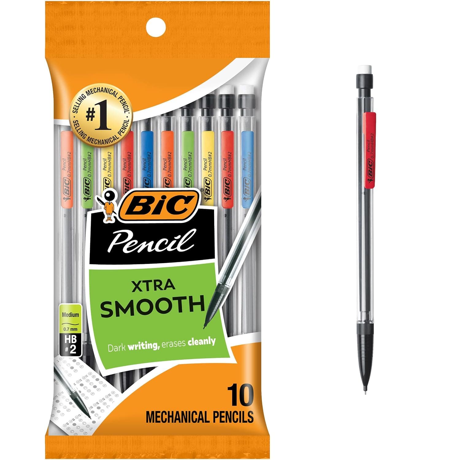 BIC Xtra-Life Mechanical Pencil, Clear Barrel, Medium Point (0.7mm), 10-Count