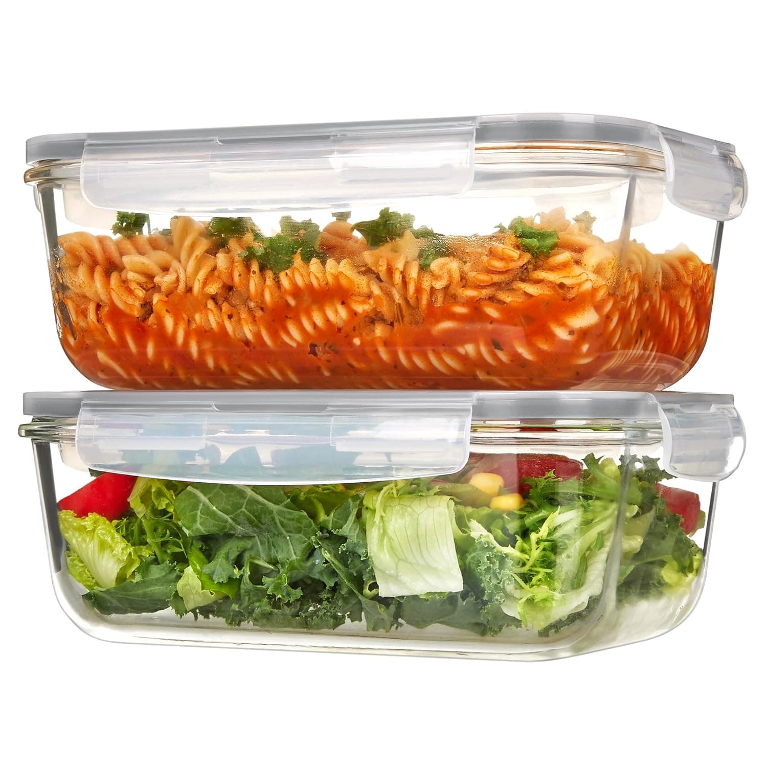 Vtopmart 2Pack 1860ml/ 63oz Large Glass Food Storage Containers with Snap Airtight Leak Proof Lids, Baking Meal Prep Containers for Microwave, Oven, Freezer, Dishwasher