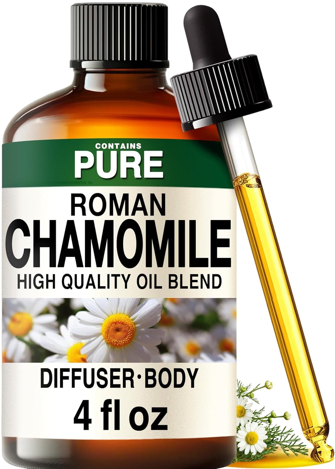 100% Pure Roman Chamomile Essential Oil 4 Fl Oz - Chamomile Oil for Skin | Undiluted Italian Chamaemelum Nobile for Hair, Diffuser, Aromatherapy, Relaxation and Skincare Rituals