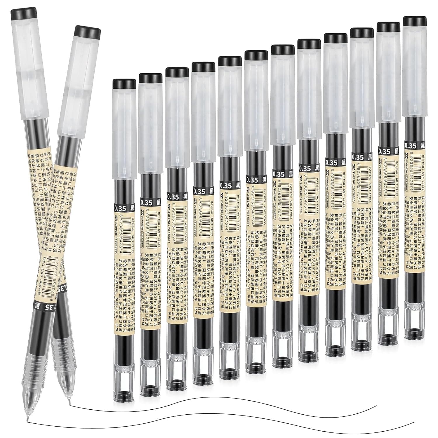 12pcs Japanese Black Gel Ink Pen 0.35mm Extra Fine Point Tip Rollerball Pens Needle Smooth Writing for Journaling Office School Stationery Supplies