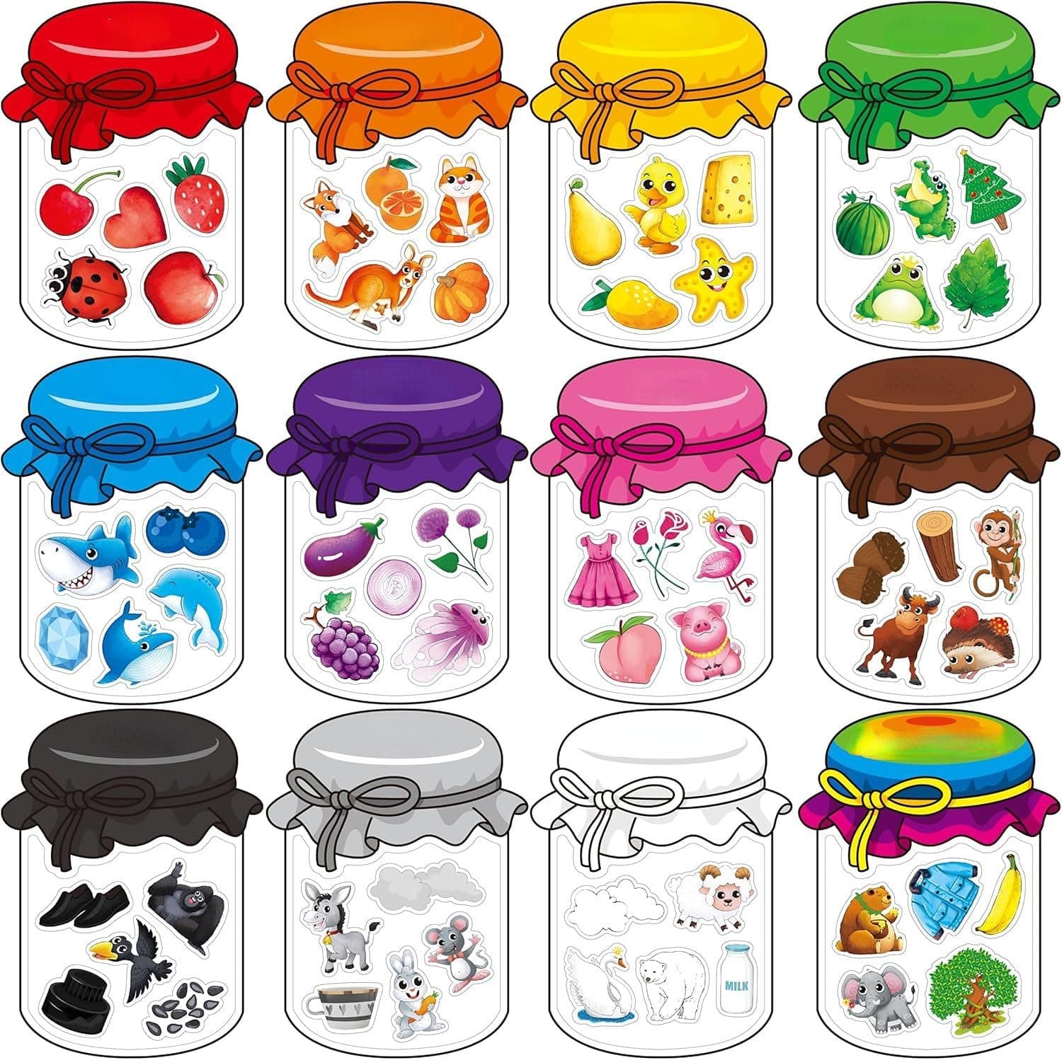 12 قطعة من العاب فرز الالوان المغناطيسية، 60 مغناطيس ملون، مغناطيس تعليمي للثلاجة والسبورة البيضاء للرضع والاطفال الصغار، مثالية لتحديد الالوان وفرزها وأنشطة التعلم