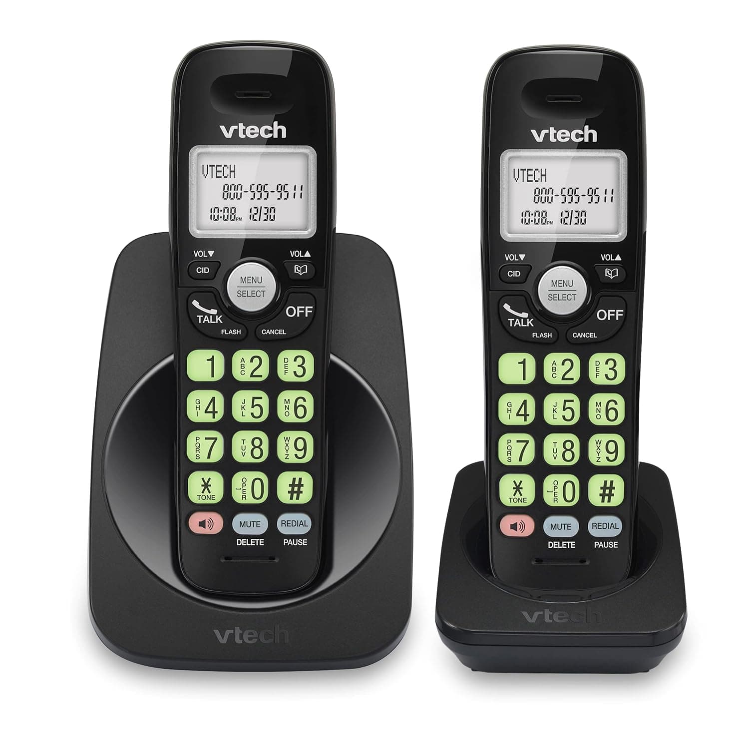 VTech [New] VG131-21 DECT 6.0 2-Handset Cordless Phone - Bluetooth Connection, Blue-White Display, Big Buttons, Full Duplex Speakerphone, Caller ID, Easy Wall Mount, 1000ft Range (Black)
