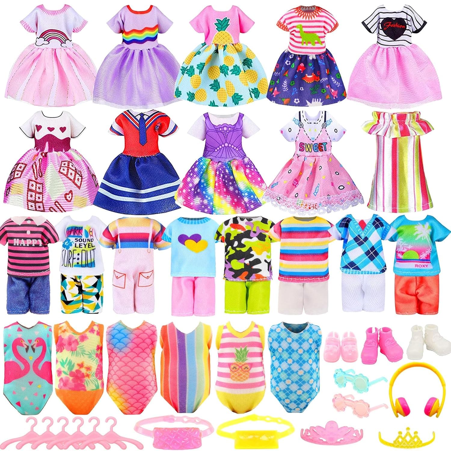 ENOCHT 30 PCS Mini 6 Inch Doll Clothes and Accessories Include 4 Tops, 4 Pants for Boy Dolls, 5 Dresses , 2 Swimsuit and 2 Shoes, 10 Outfits Hangers Pocket Glasses Headset Crown for 5.3-6 Inch Dolls | Include 4 Tops, 4 Pants for Boy Dolls, 5 Dresses , 2 Swimsuit and 2 Shoes, 10 Outfits Hangers Pocket Glasses Headset Crown