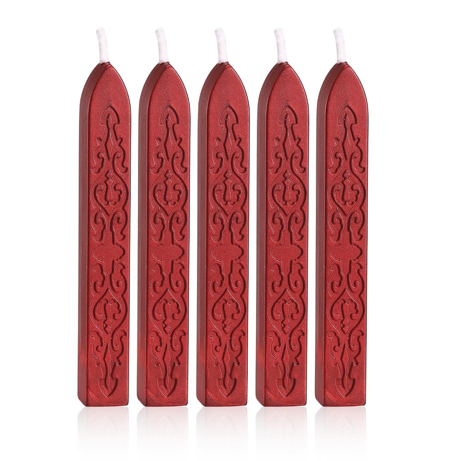 Yoption 5 Pcs Blood Red Sealing Wax Sticks with Wicks for Wax Seal Stamp, Wedding Invitations, Gift Wrapping, Christmas