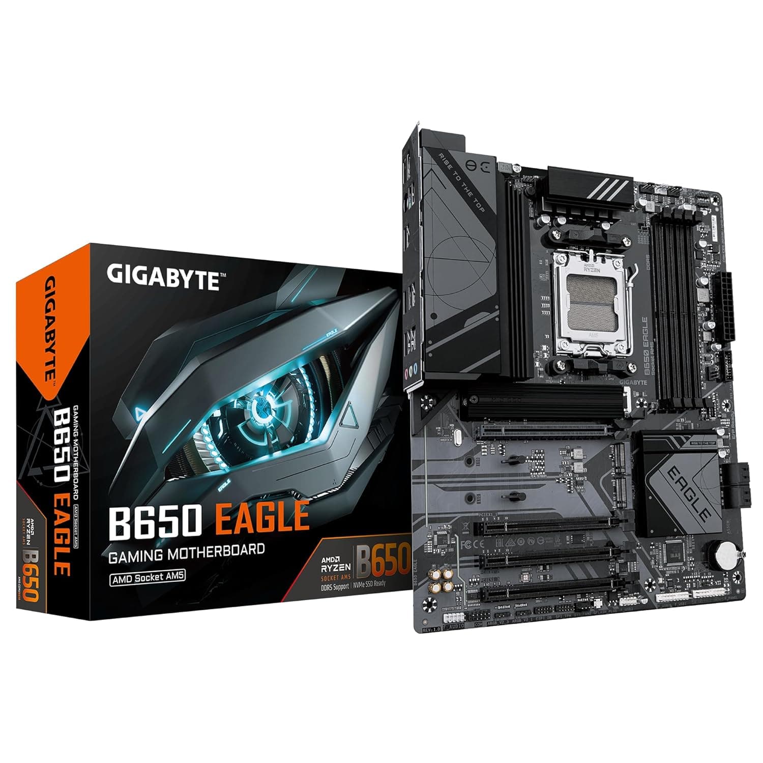 GIGABYTE B650 EAGLE Motherboard - Supports AMD Ryzen 9000 CPUs- 12+2+2 Phases Digital VRM- up to 7600MHz DDR5 (OC)- 1xPCIe 5.0 + 2xPCIe 4.0 M.2- GbE LAN- USB 3.2 Gen2