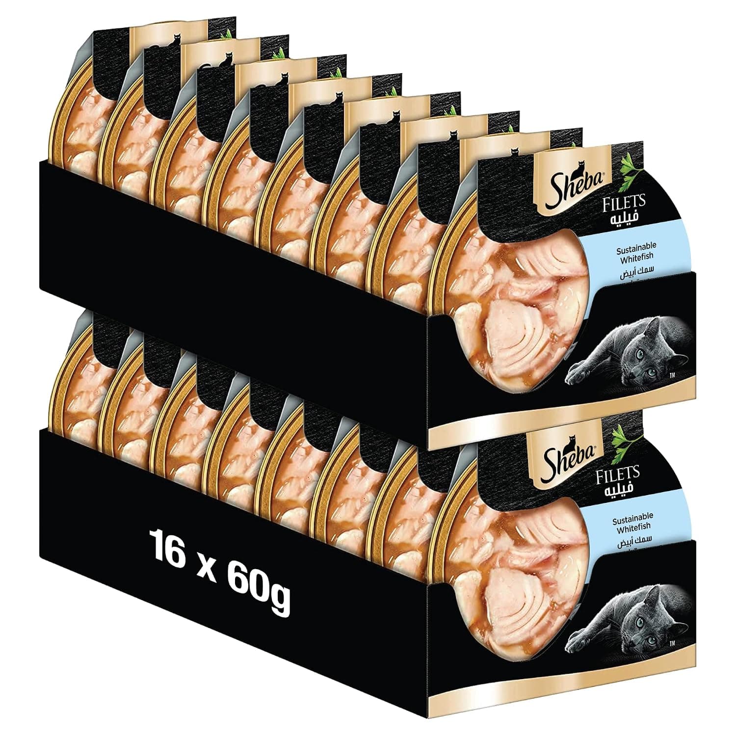 Sheba Fillet Wet Cat Food Sustainable White Fish, This Sheba Wet Food is Made for Smooth and Reliable Consumption, Rich in Necessary Nutritional Requirements for Cats, 16 x 60g