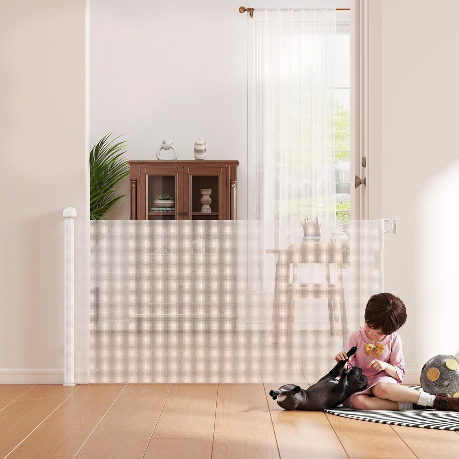 Baby Safety Gate Automatic Close, Extra Wide Baby Gate, Max up to 1.40m, Stair Barrier for Kids and Pets Indoor and Outdoor Use (White, 140x86cm)