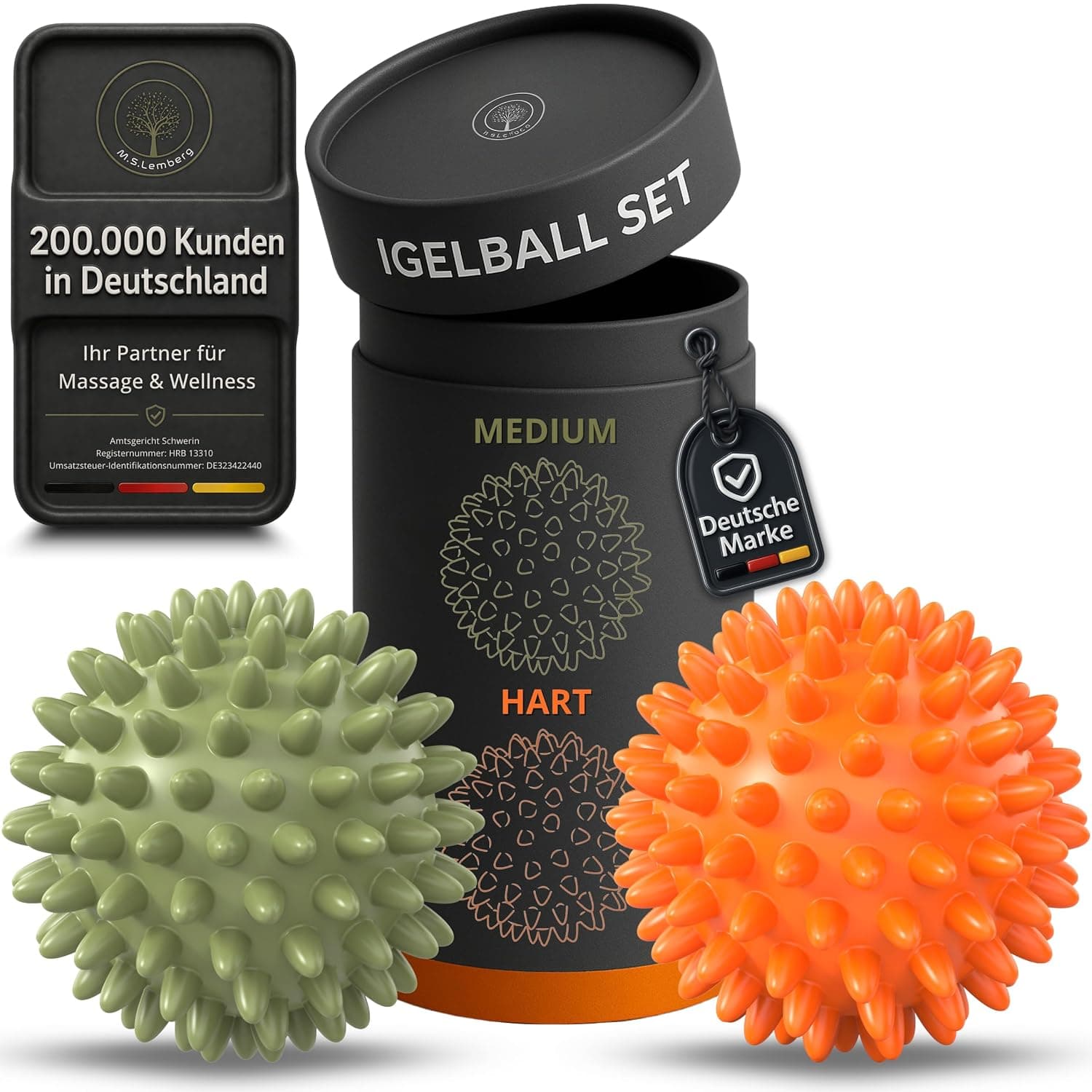 M.S.Lemberg® Hedgehog Ball Massage Set – Massage Ball for Reflex Zones, Anti-Stress, Relaxation Gift – Nub Ball Foot Massage Back Neck Hand Foot – Ball with Nubs Small – Hard and Medium Soft