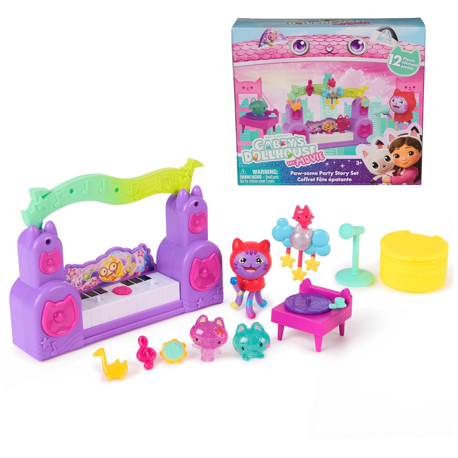 Gabby's Dollhouse: The Movie, Paw-Some Party Story Set with DJ Catnip, 2 Eraser Cat Toy Figures & Accessories, Kids Toys for Girls & Boys Ages 3 and Up | DJ Catnip Figure, 2 Eraser Cat Toy Figures, Party Accessories, Themed Storytelling, Kids Toys for Girls & Boys Ages 3 and Up