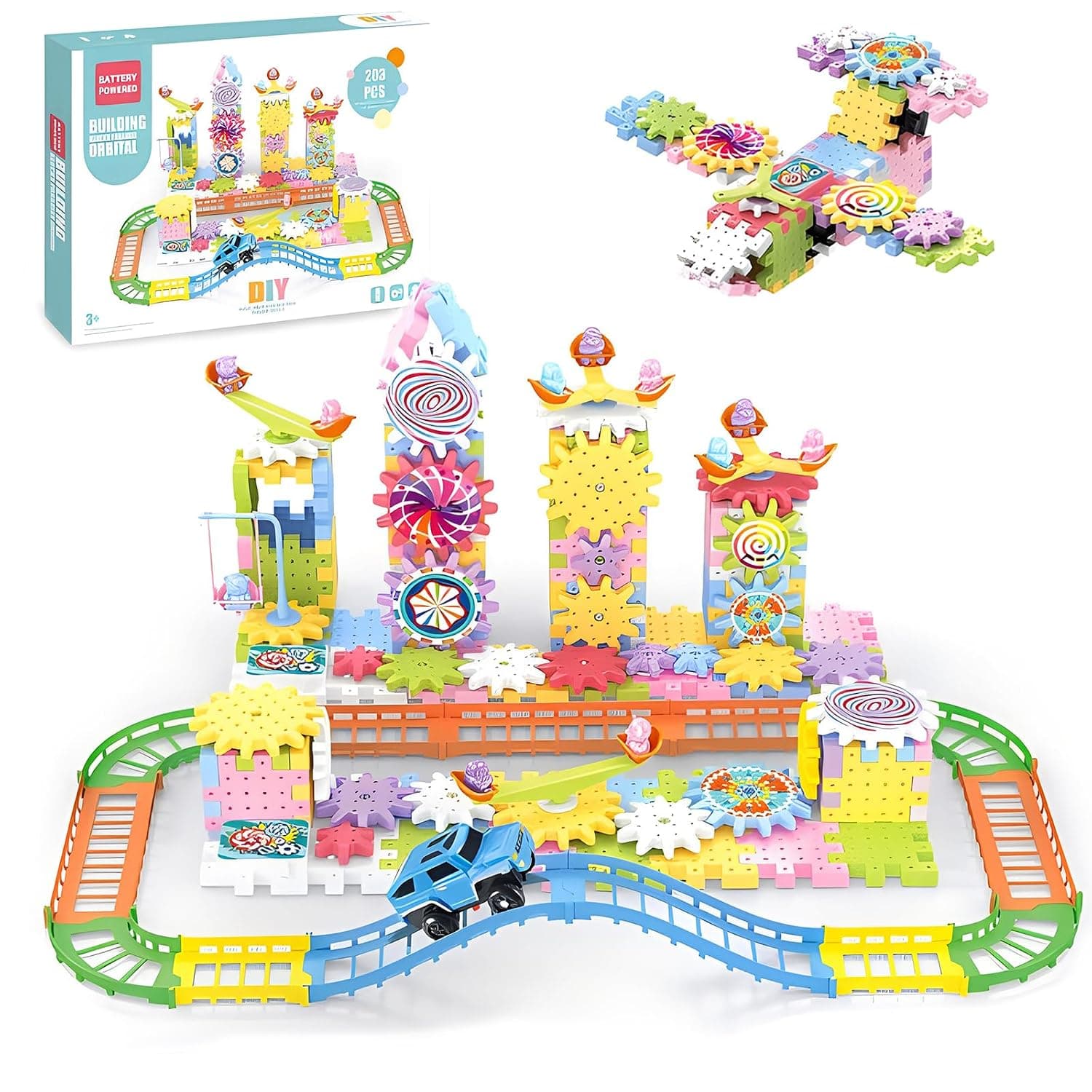 Electric Gear Building Block Toys,DIY Building Block Toy Set,Deluxe Building Set, STEM Construction Toy Set,Interactive Preschool Learning Toys for Kids (203PCS)