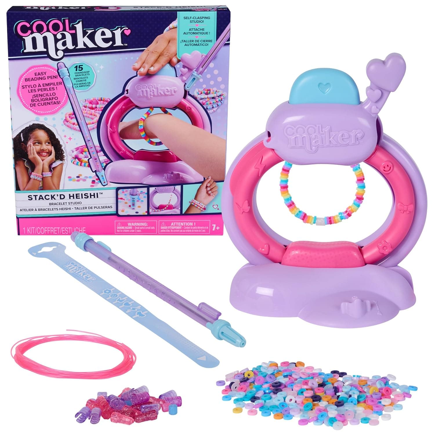 Cool MAKER Stack'd Heishi Bracelet Studio - with 1200+ Beads and Accessories for 15 Stylish Bracelets - Automatic Threading for Ages 7+
