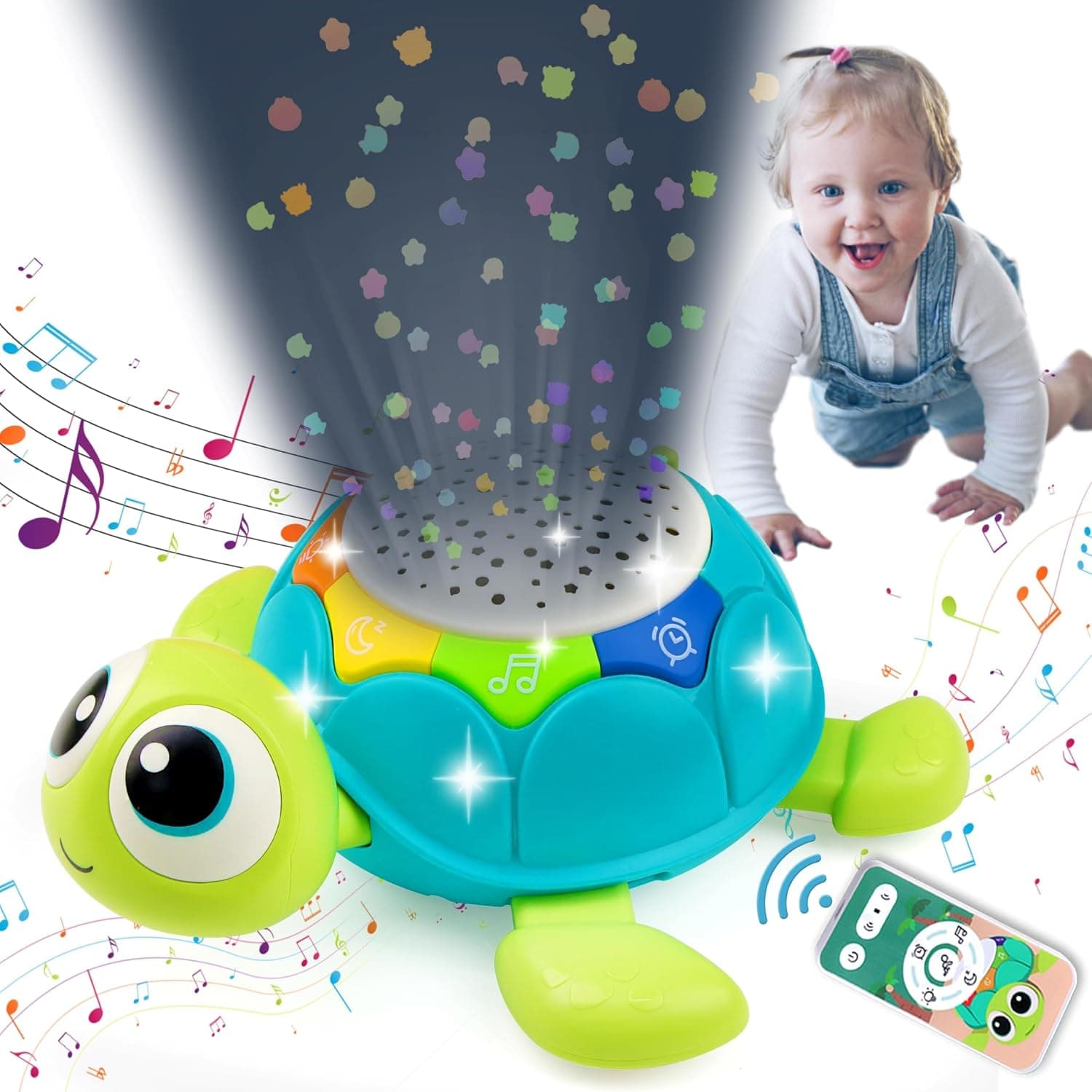 5 in 1 Musical Projector Baby Crawling Toy, Early Learning Educational Starlight, Turtle Toy for Tummy Time, Infant 0-3 3-6 7 8 9 12-18 Months 1 Year Old Boy Girl Birthday Gift