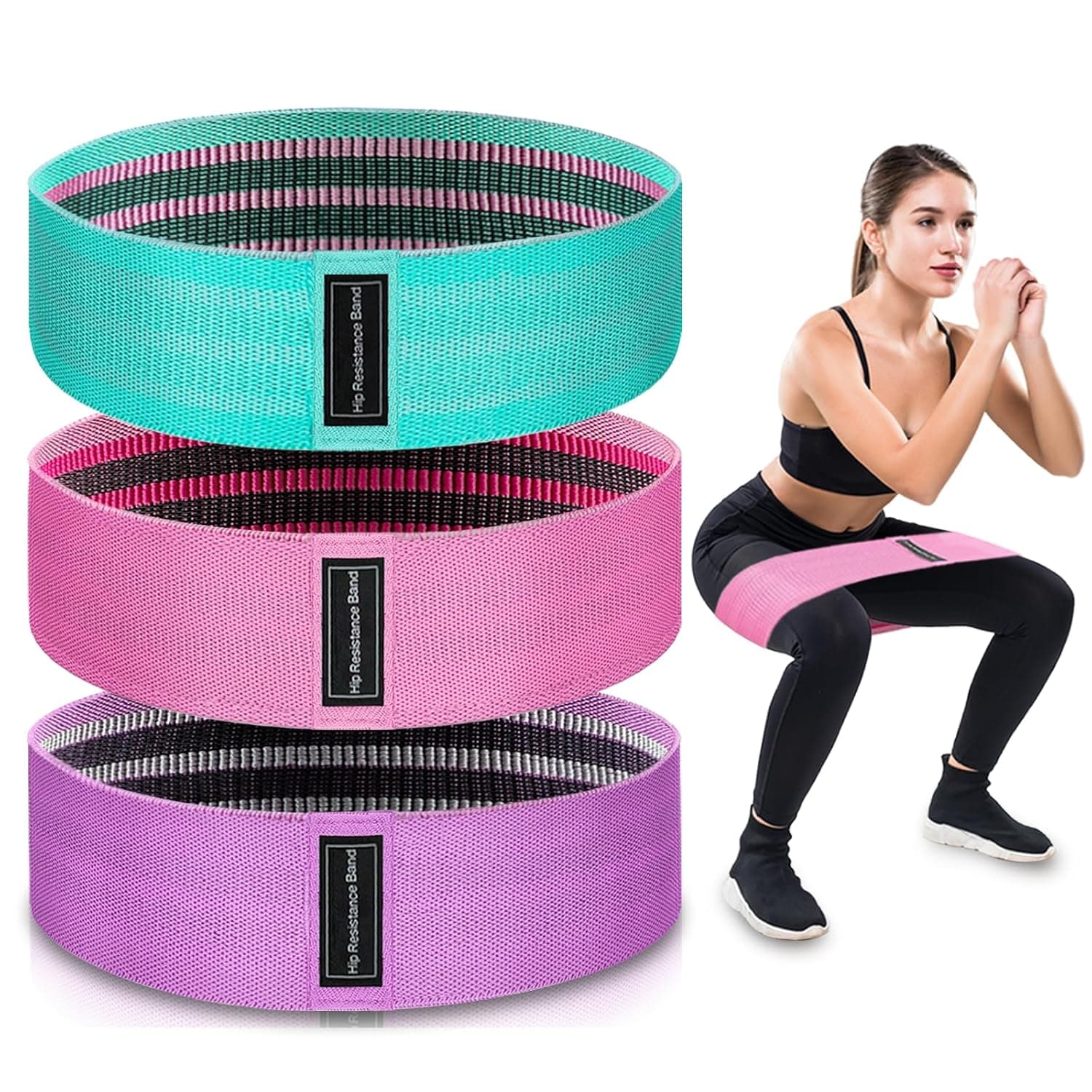 Exercise Bands, 3 Levels Fabric Resistance Bands for Working Out, Workout Bands Resistance for Women & Men, Multi-Colored Fabric Booty Bands