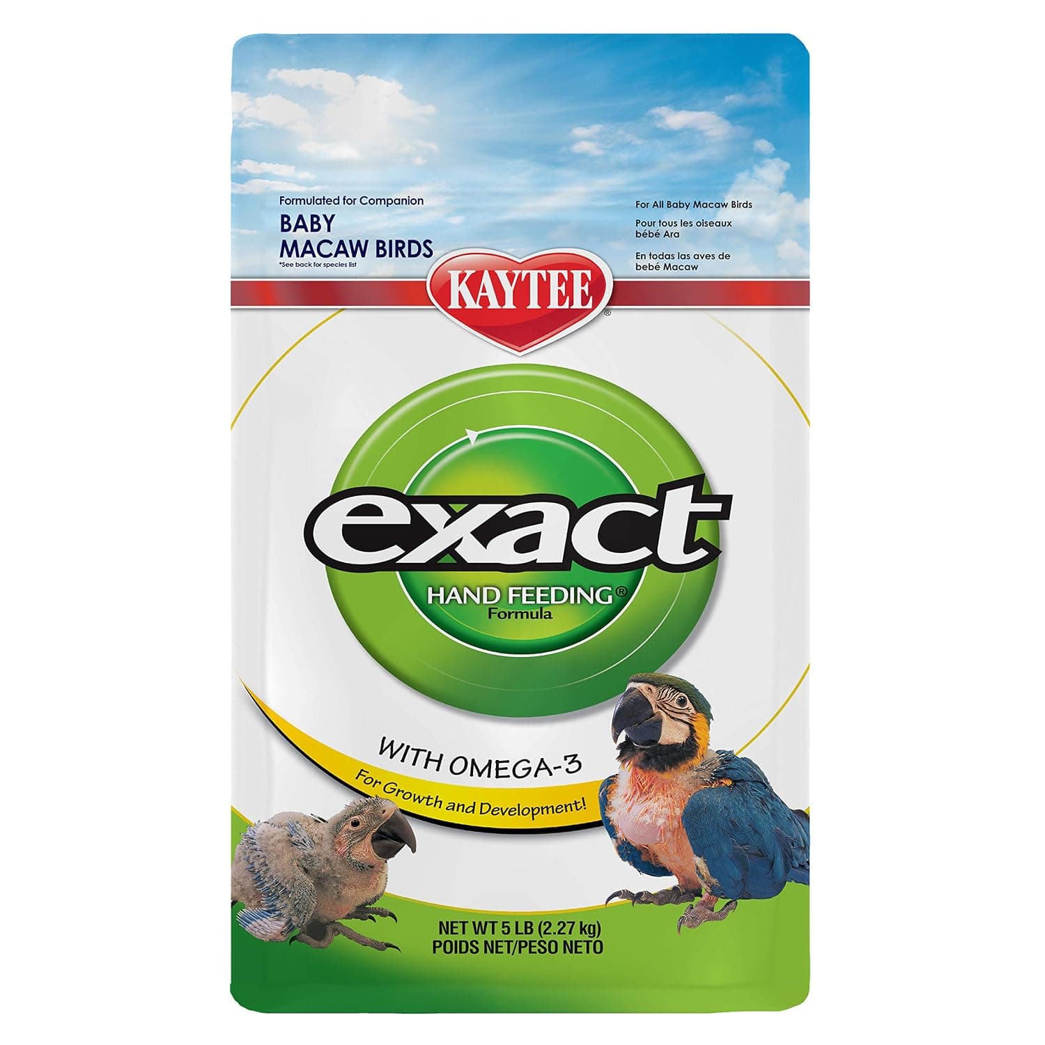 Kaytee Exact Hand Feeding Pet Bird Baby Food For Macaw, Eclectus, Hawk-Headed, African Parrots, Caiques, and Any Baby Under 2 Weeks Old, 5 Pound | Supports growth and weaning. Baby bird formula for hand feeding. Probiotics, digestive enzymes, bird feed