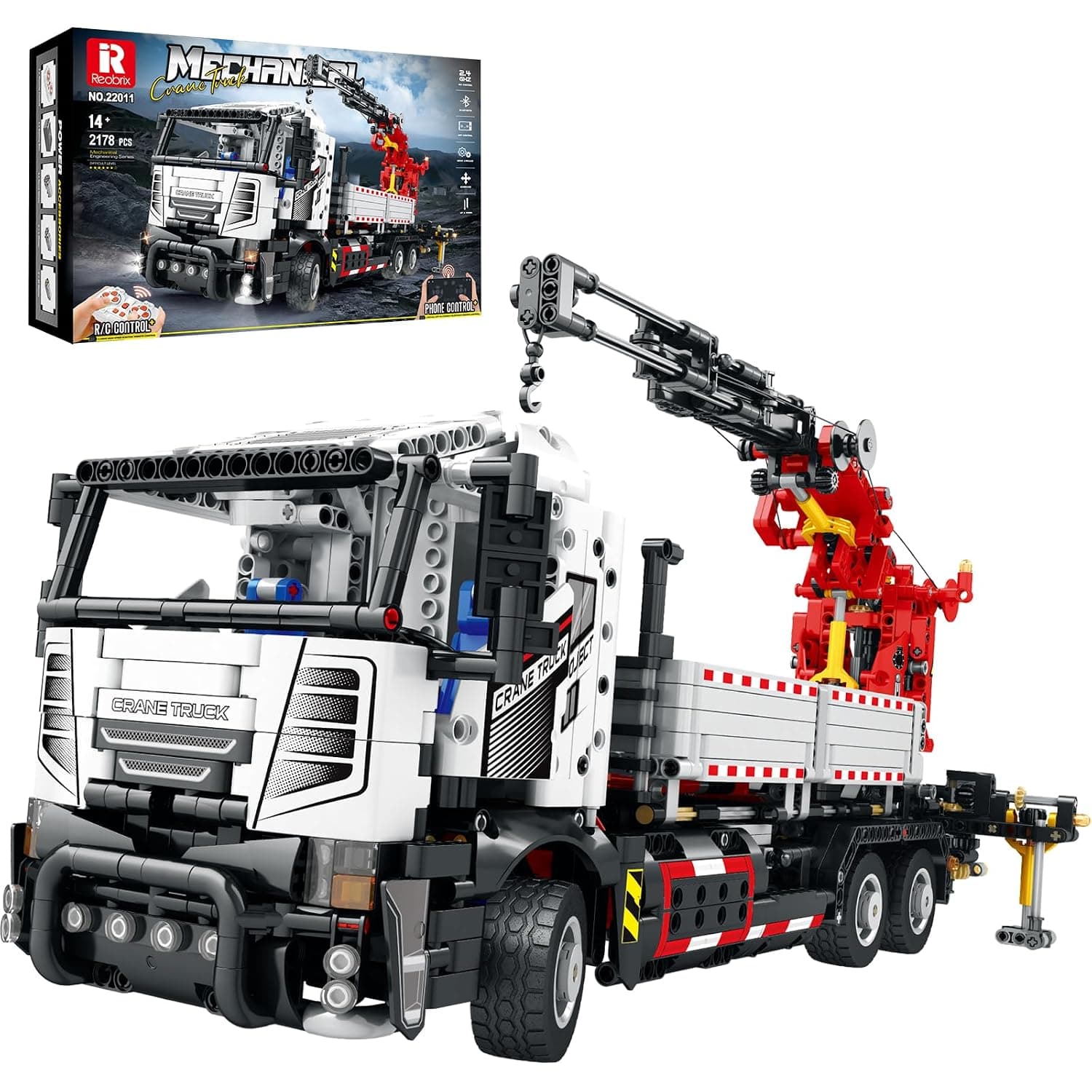 Reobrix RC Crane Truck Toy Building Block with Motors, Technical Engineering Crane Mounted Car Construction Toy Model, 22011 Heavy Duty Vehicle Hobby Kits Colleciton Gift for Adults Men Boys (2178Pcs)