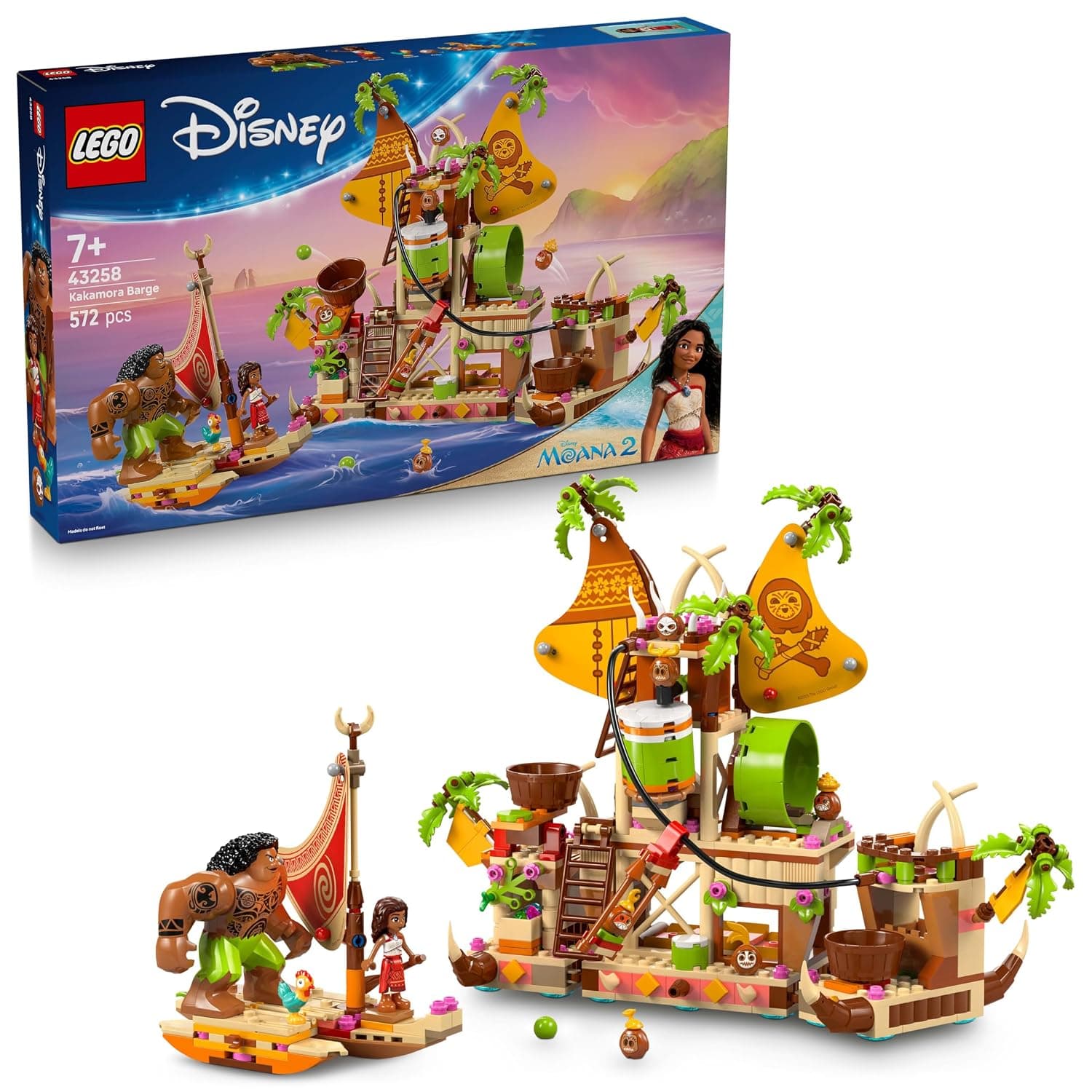 LEGO Disney Kakamora Barge 43258 | Building Toy, Boat Model, Moana Mini Doll & Maui Figure, Collectible Set, Gift for 7+ Year Old Girls & Boys, 572 Pieces