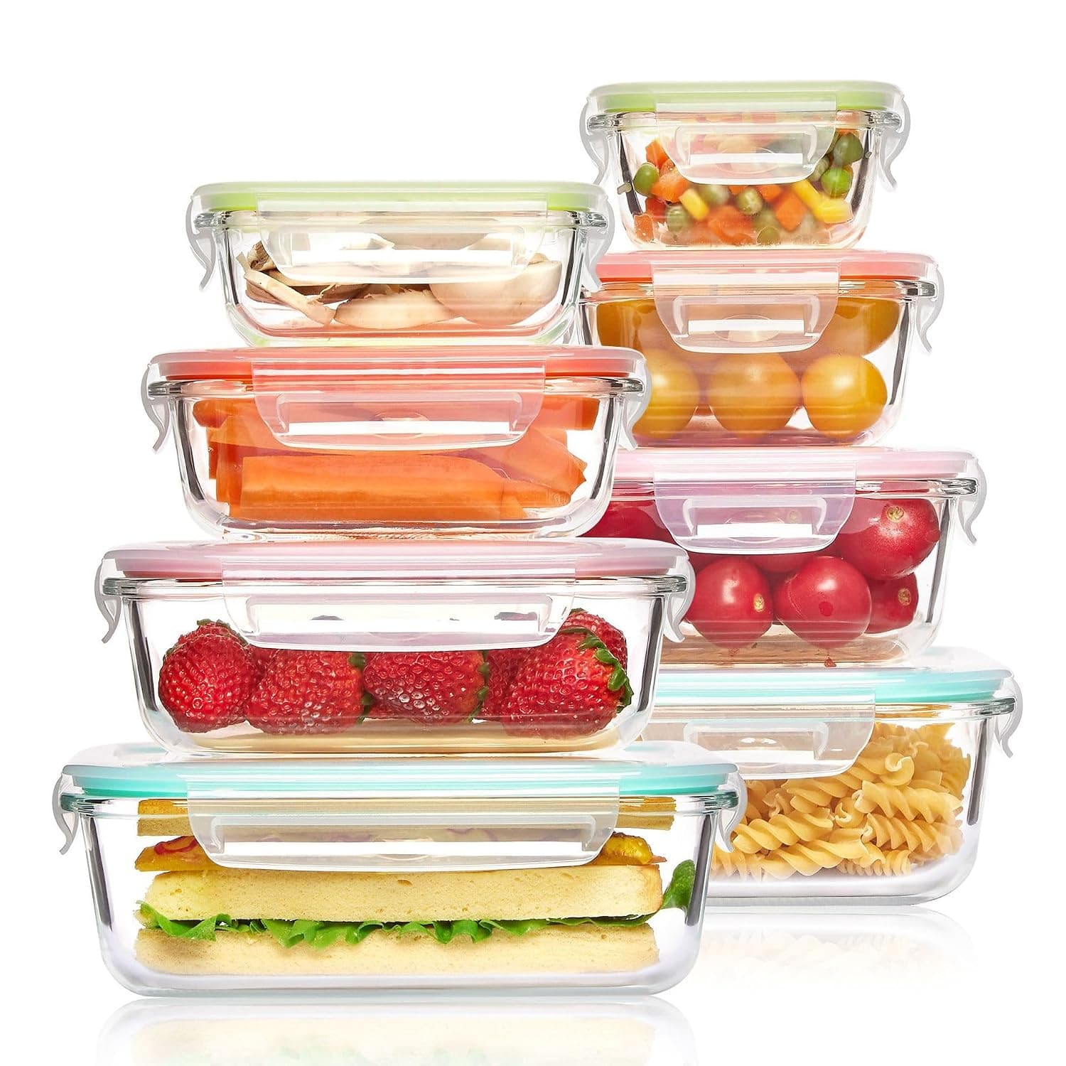 8 Pack Glass Food Storage Containers with Locking Lids, Borosilicate Glass Meal Prep Containers Set, Airtight Leakproof Kitchen Storage Boxes for Leftovers, Lunch, Freezer & Refrigerator Organization