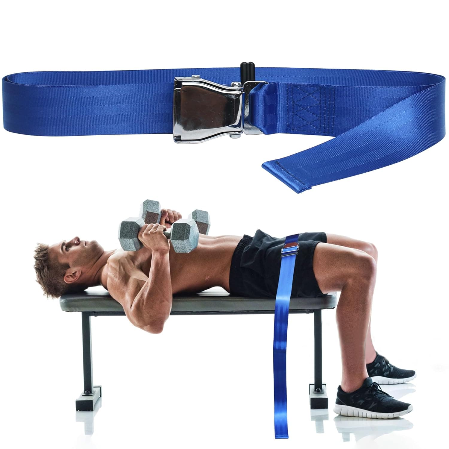 Leg Extension Seatbelt for Gym Lifting, Nordic Hamstring Curl Bench, 5.6ft L, Buckle Squat Collar for Workouts Machine Exercise Fitness Home Assisted Muscles Achieve Stability Women Men, Blue