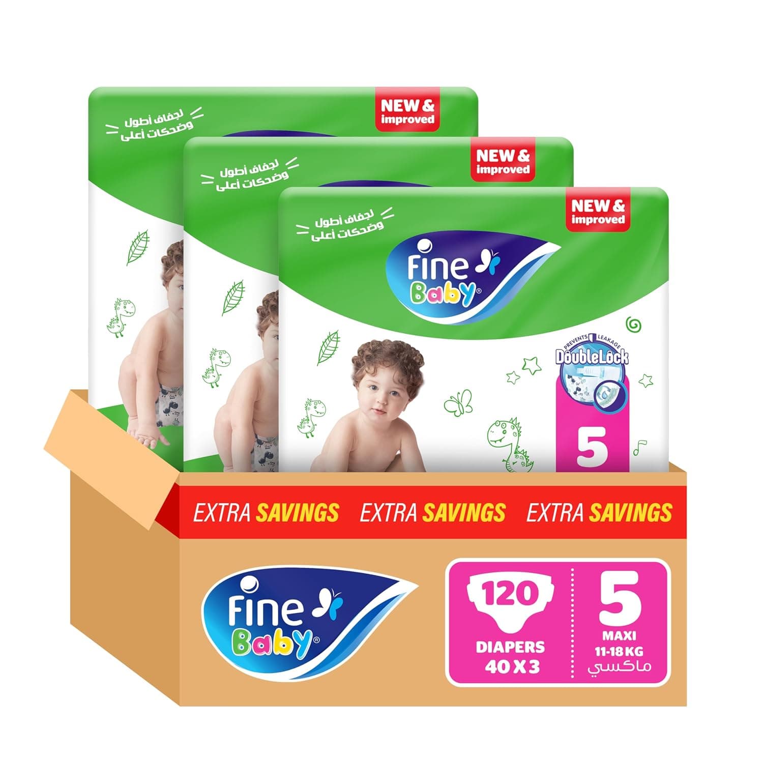 Fine Baby, Size 5, Maxi 11–18 kg, 120 Diapers