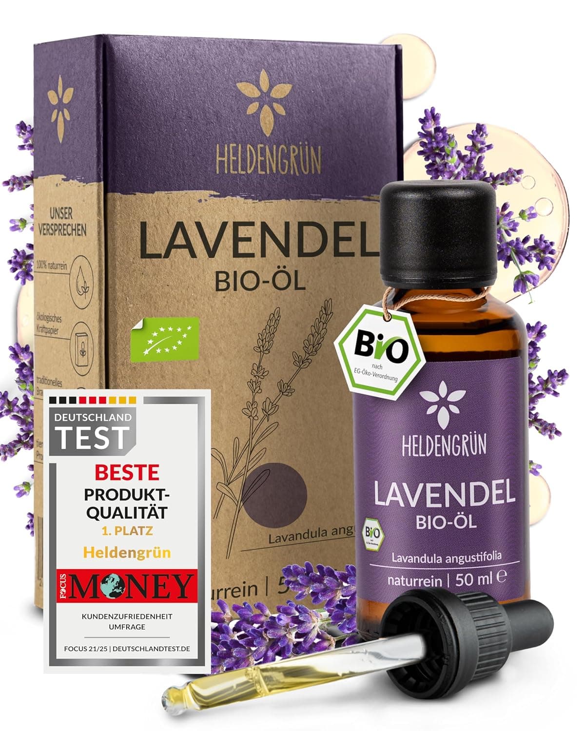 Heldengrün® Organic Lavender Oil 50 ml [Includes Pipette] - 100% Natural - Lavandula Angustifolia - Organic Essential Oil - Lavender Fragrance Oil - Advantage Size