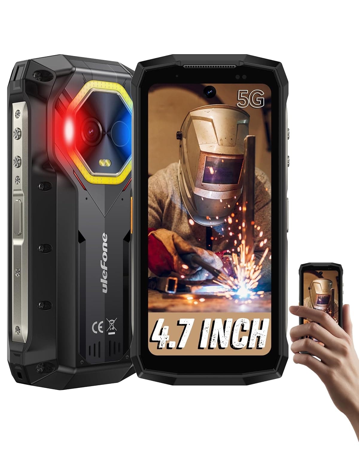 Ulefone Armor Mini 20 Pro 5G Rugged Phone, 16GB+256GB MTK Dimensity 6300, 64MP+50MP Main Camera, 6200mAh(33W), 4.7" HD+ Corning Gorilla Screen, IP68/69K Waterproof, Versatile LED Light, Android 15