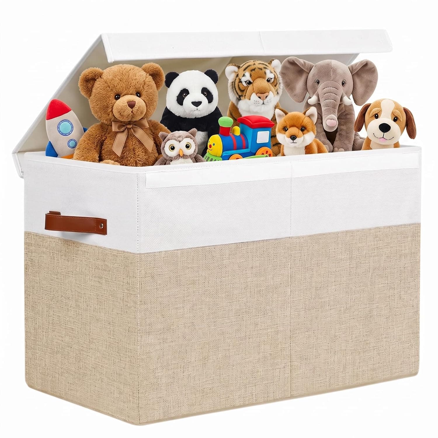 Large Toy Box Storage Chest with Flip-Top Lid Collapsible Kids Toy Bin Organizer Foldable Storage Box with Handles for Boys Girls, Nursery Bedroom 53x43x32cm