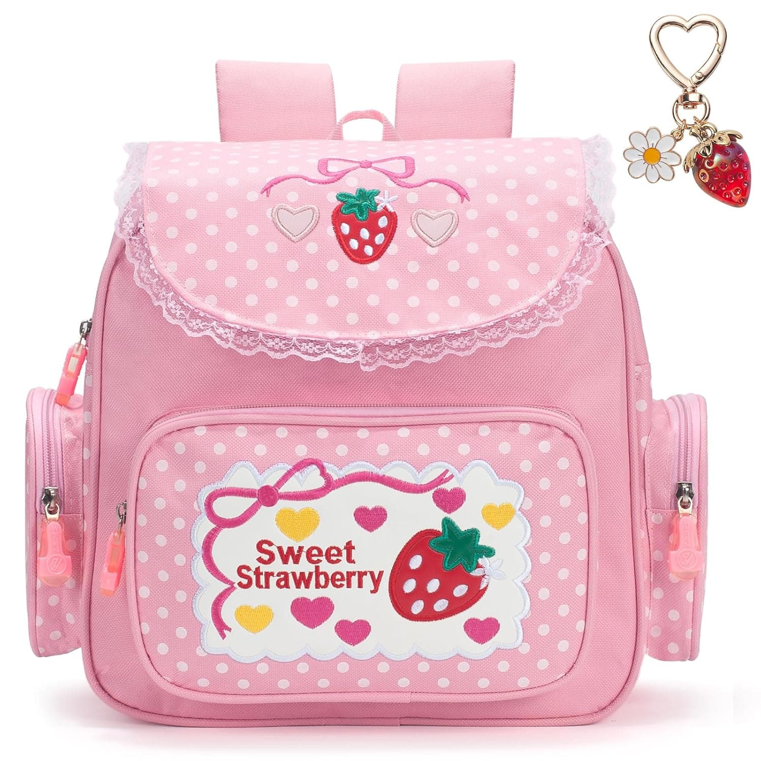 Cutecore Backpack - Strawberry Backpack for Girls - Pink Lace JK Polka Dot Embroidery Bag