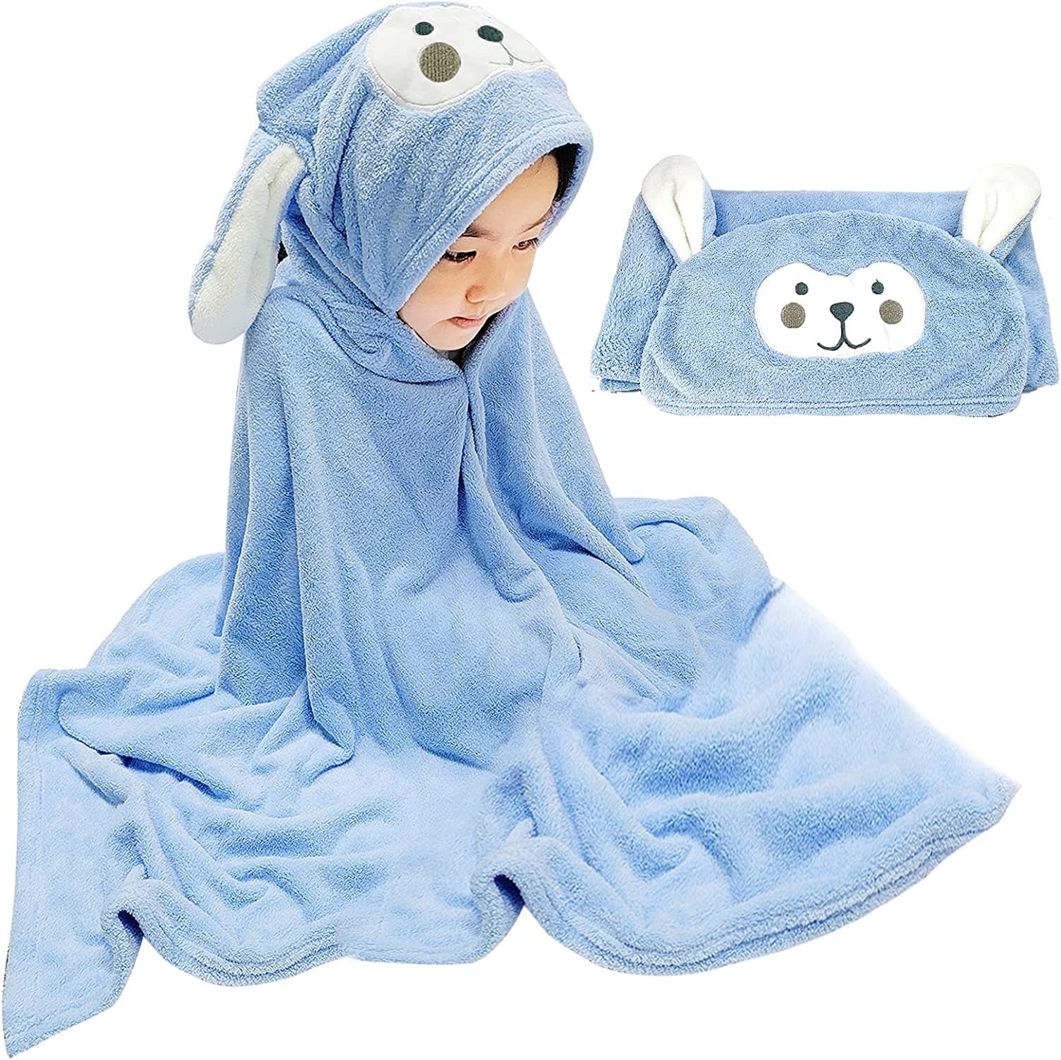 Nnewvante Baby Bath Towel Hooded Ultra Soft Towel Highly Absorbent Bathrobe Blanket Toddlers Shower Gifts for Boys Girls-Extra Large 28" x 55" (Blue)