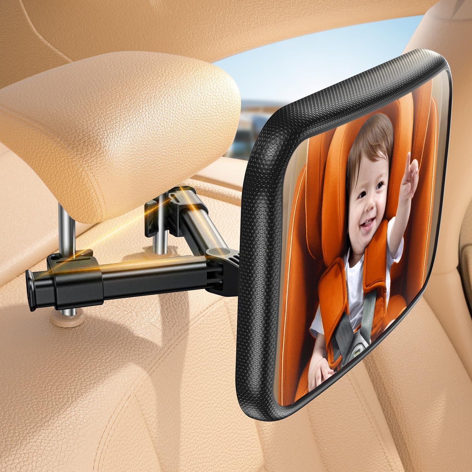 Lamicall Baby Car Mirror for Backseat - [Safest Triangle Hook Clip] Acrylic Car Seat Mirror for Rear Facing, 360° Rotation & Wide Clear View, 3S Quick Install, Newborn Baby Essentials Accessories