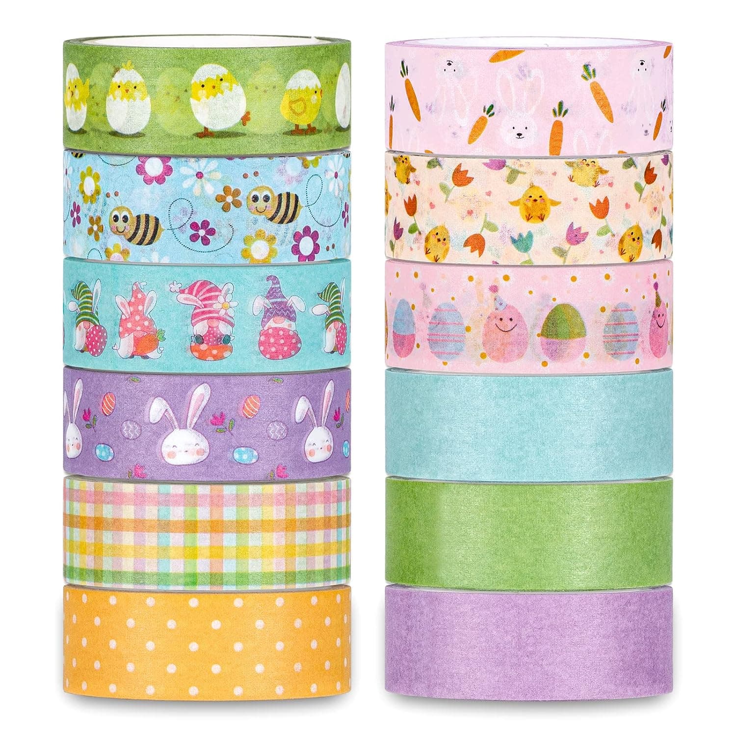 Whaline Easter Washi Tape Colorful Spring Washi Masking Tape Easter Bunny Rabbit Chick Gnome Pattern Decorative Paper Sticker for Easter Birthday Holiday Scrapbooking DIY Crafts Gift Wrapping